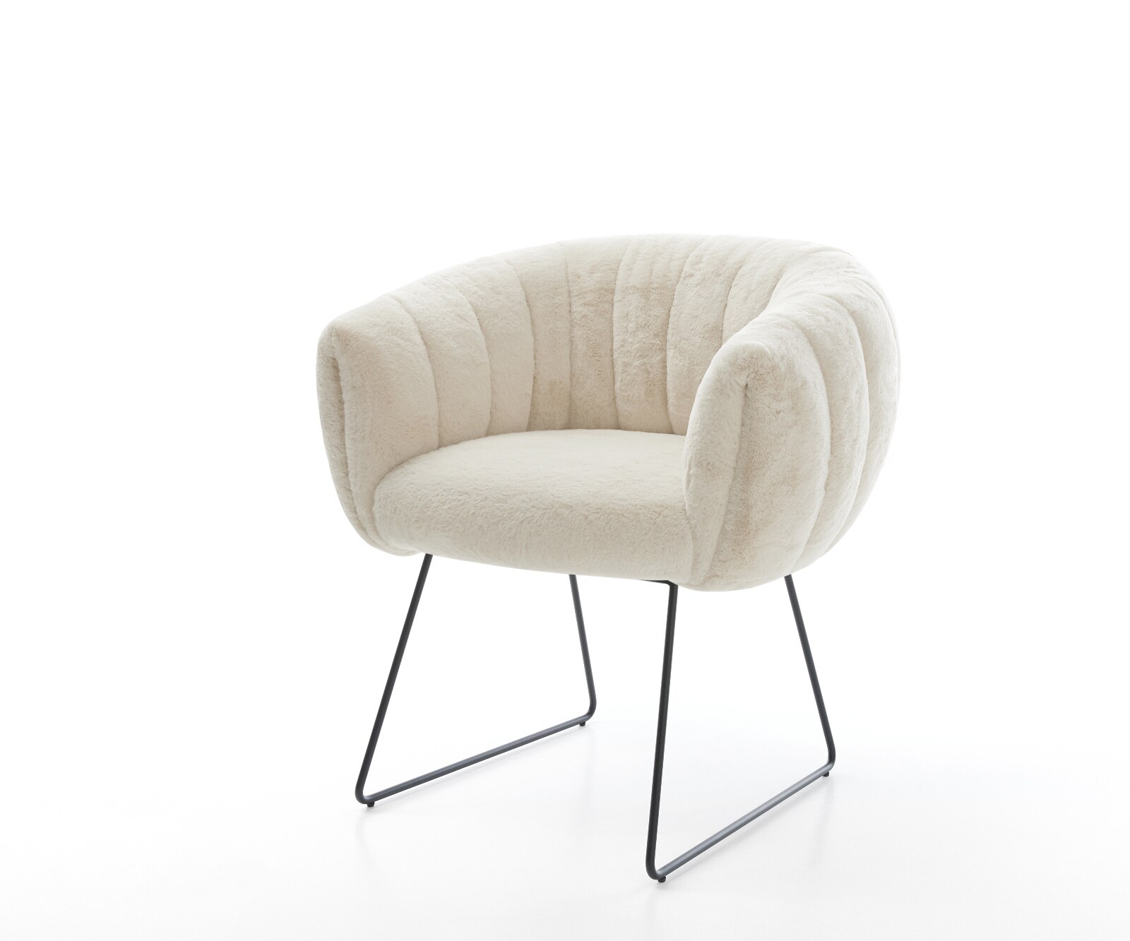 Esszimmerstuhl Jada-Flex Plüsch Creme-Weiß Kufengestell Schwarz Taschenfederkern 1