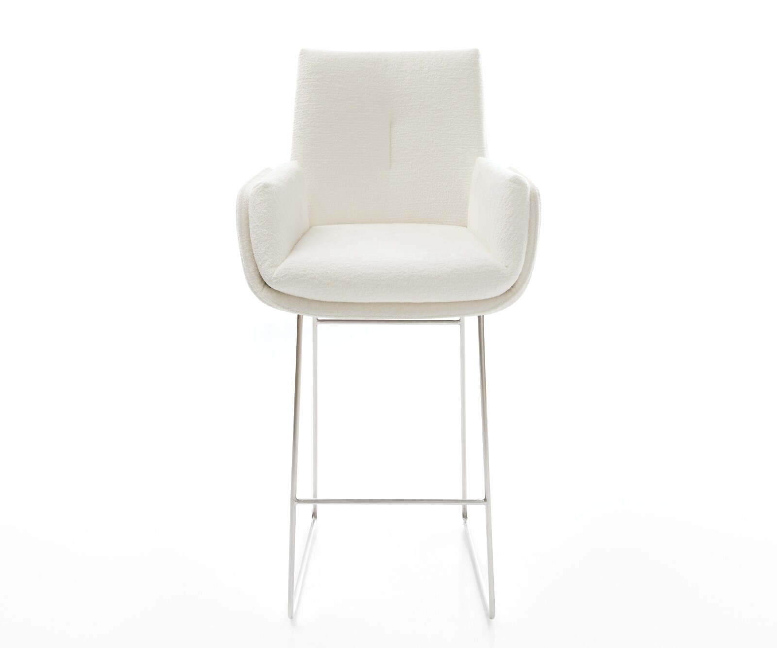 Barstuhl Clea-Flex Bouclé Soft Beige Kufengestell Edelstahl Silberfarben 1