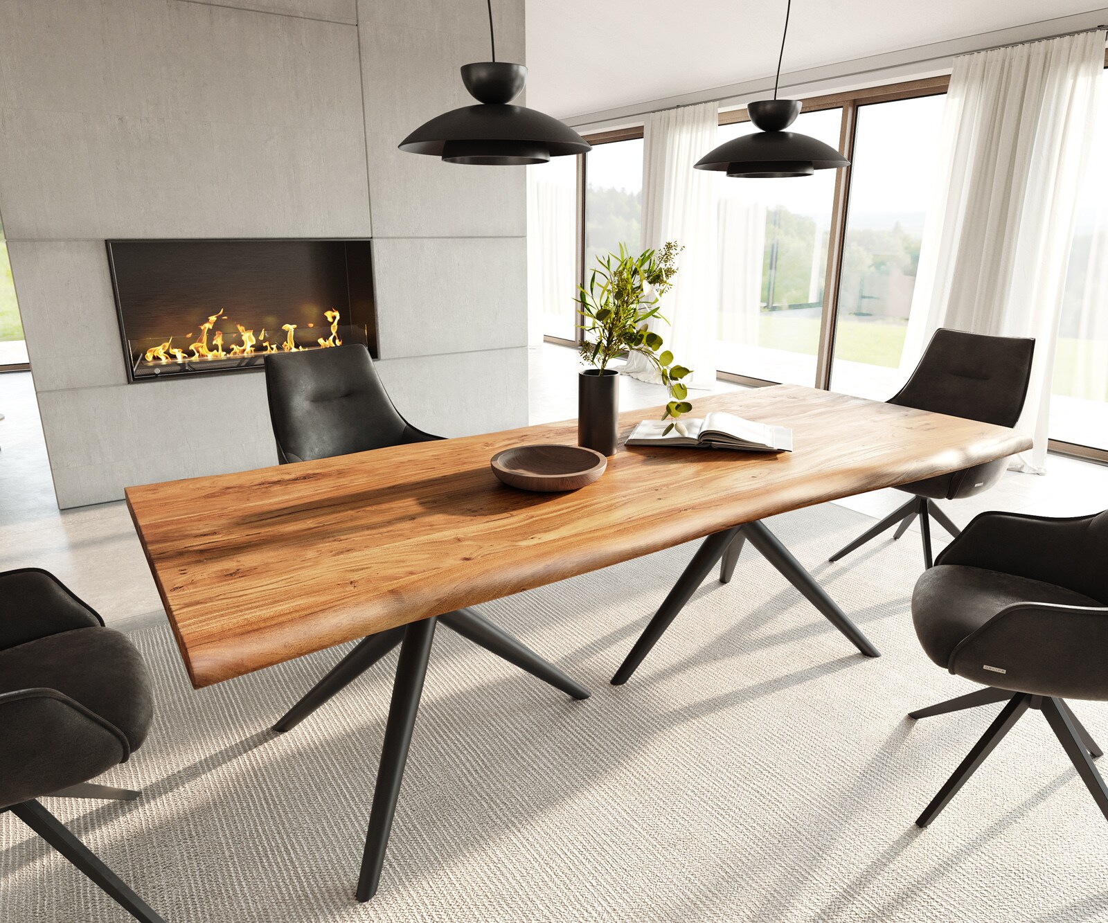 Esstisch Edge 240x100 Akazie Natur Estelar rund Metall Schwarz Live-Edge 1