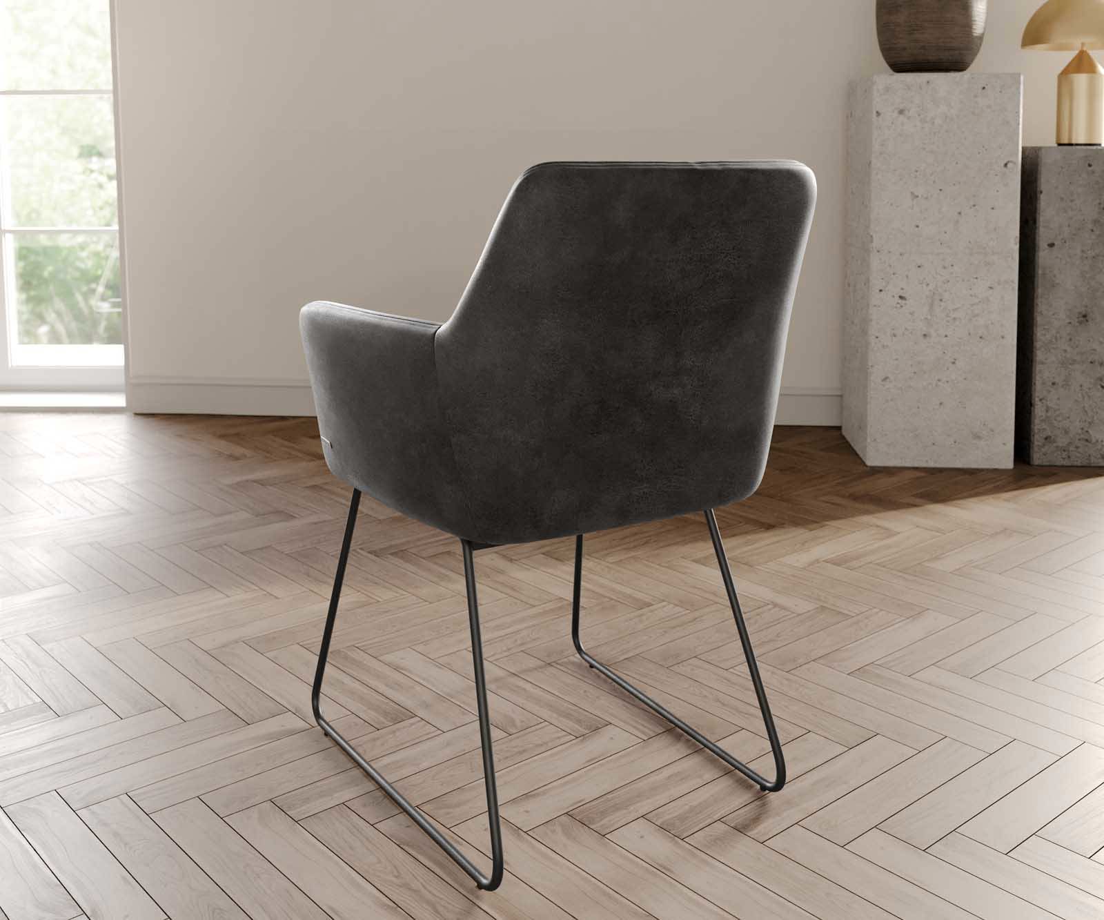Chaise-de-salle-à-manger Xana-Flex avec accoudoirs microvelours anthracite vintage pied trapèze noir ressorts ensachés 3