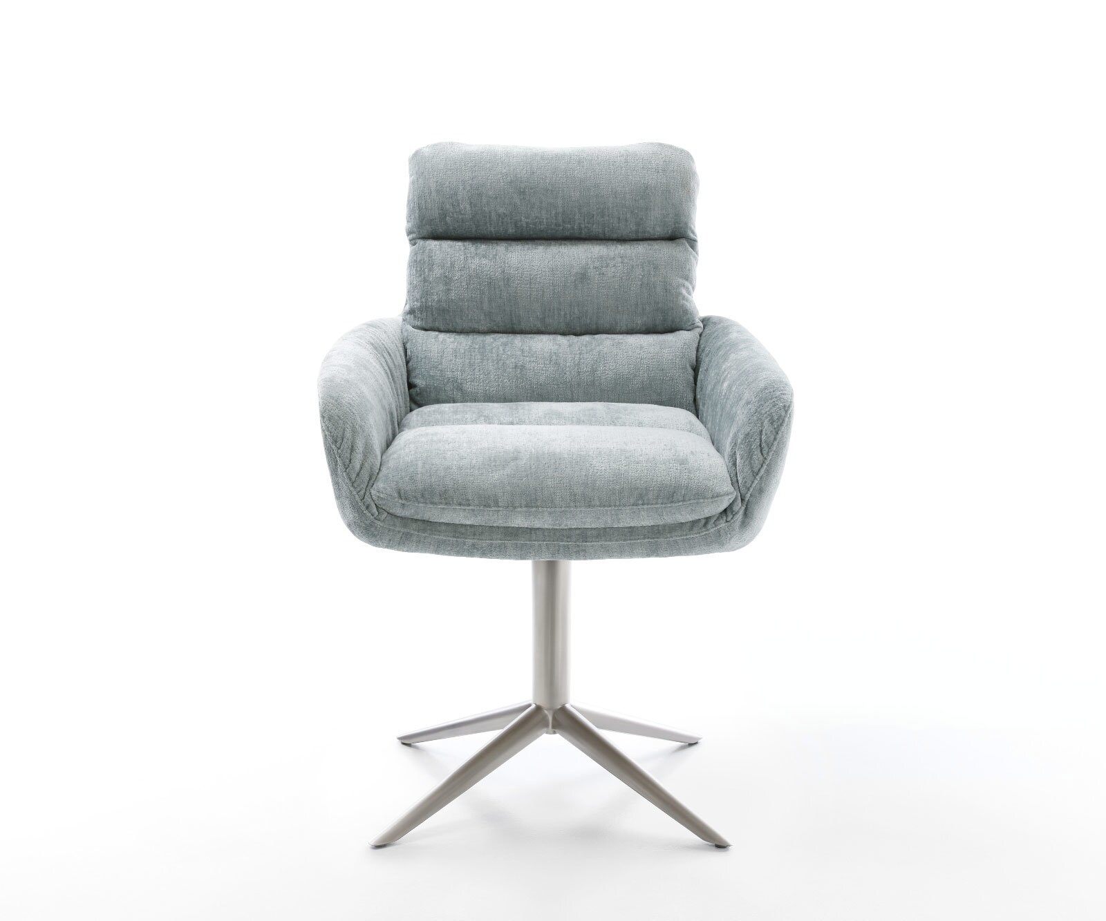 Chaise-pivotante Abelia-Flex avec accoudoirs chenille bleu pastel pied de chaise 4 branches acier inoxydable brossé pivotement sur 360° fonction bascule 1