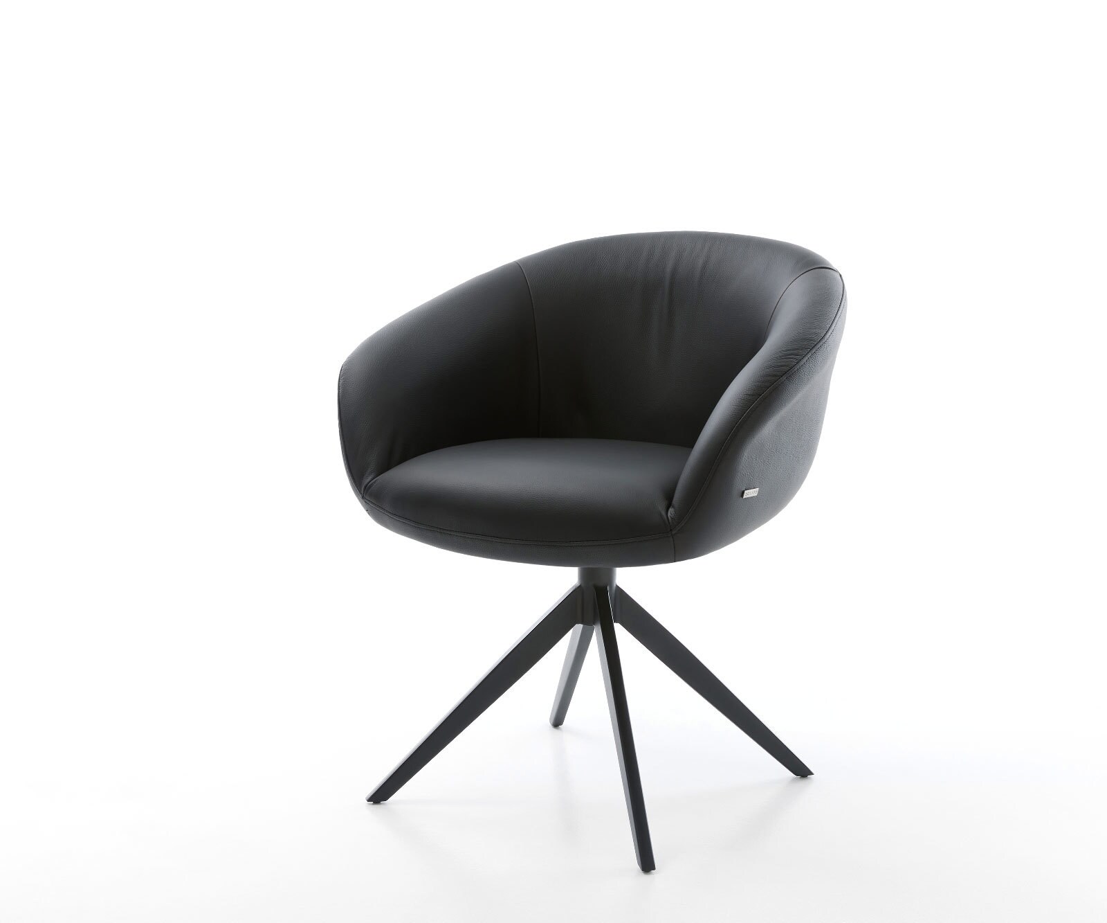 Drehstuhl Vinka-Flex mit Armlehnen Echt-Leder Schwarz Kreuzgestell breit Schwarz 360° drehbar Wippfunktion Taschenfederkern