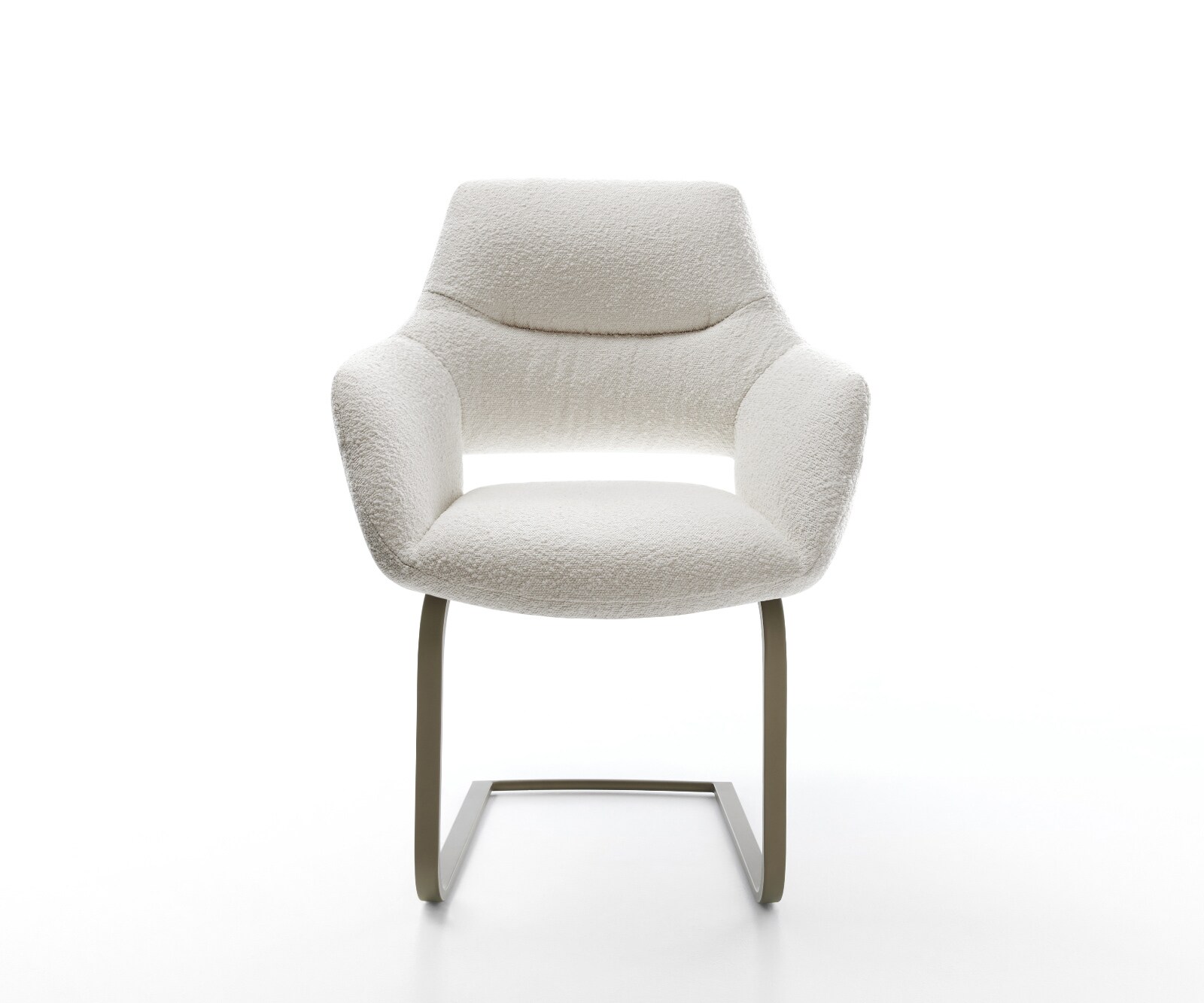 Cantilever Yago-Flex avec accoudoirs bouclé crème-blanc pied cantilever plat aspect titane ressorts ensachés 1