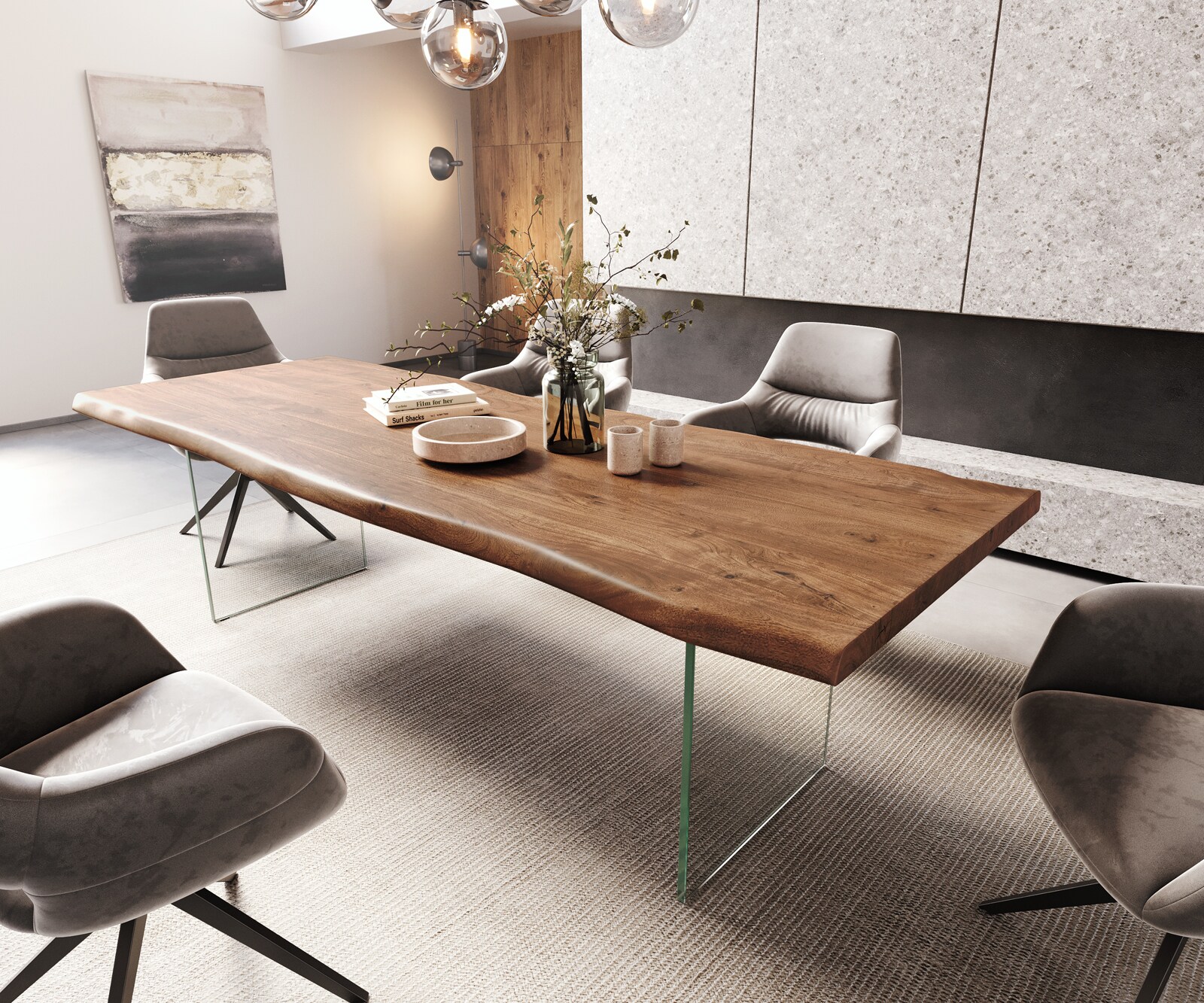 Esstisch Edge 260x100 XL Akazie Braun Glas Live-Edge 1