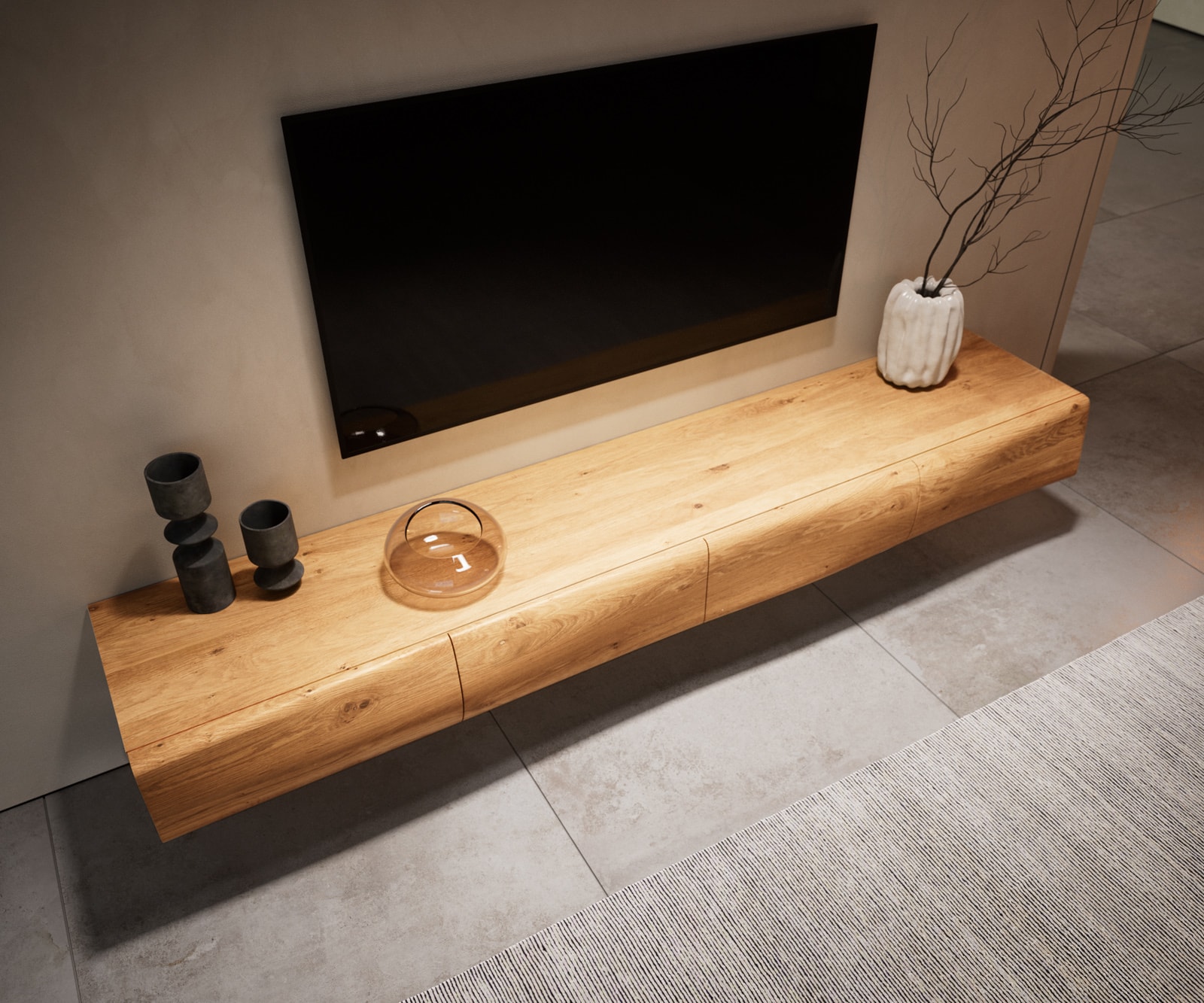 Meuble-TV New Live-Edge 200 cm chêne naturel 4 portes flottantes 1 Meuble-TV New Live-Edge 200 cm chêne naturel 4 portes flottantes 1