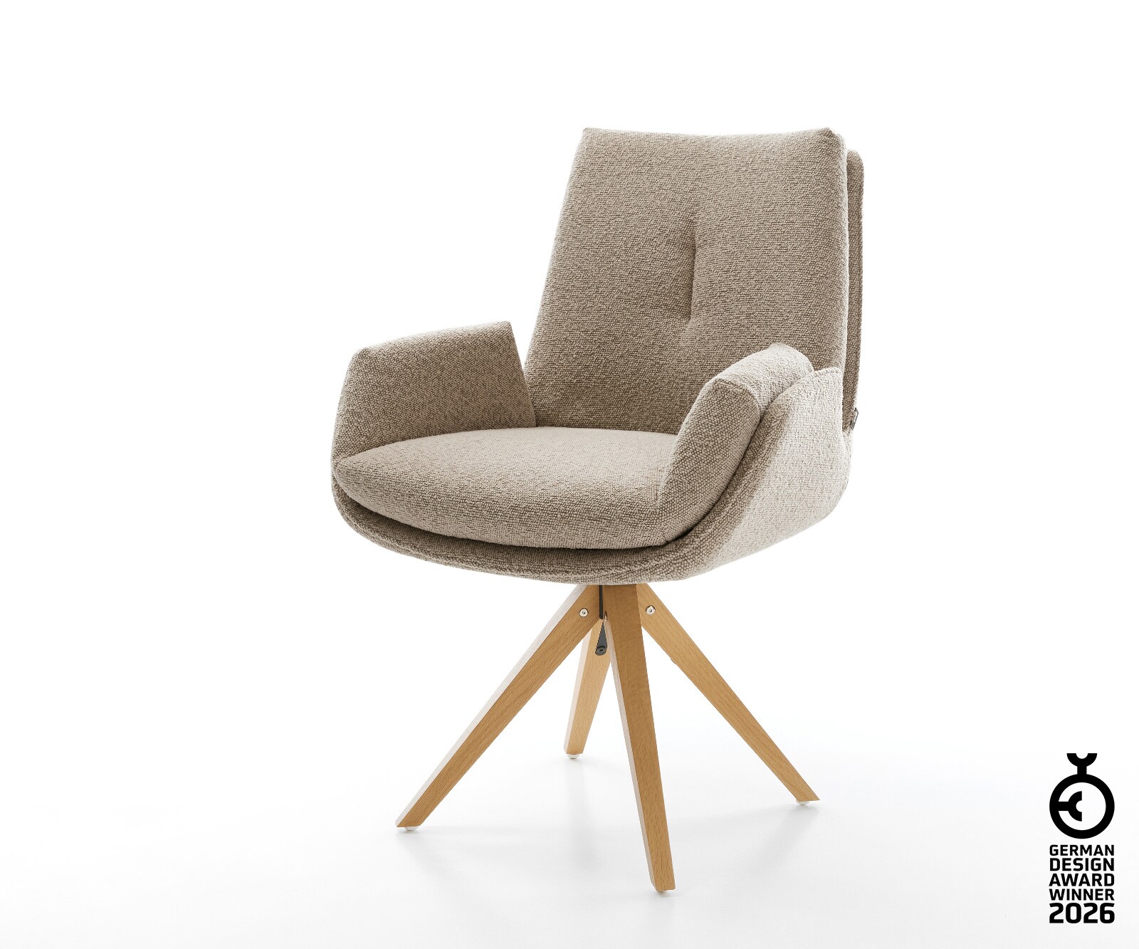 Drehstuhl Clea-Flex Bouclé Schlamm Holzgestell kantig Natur 360° drehbar 1
