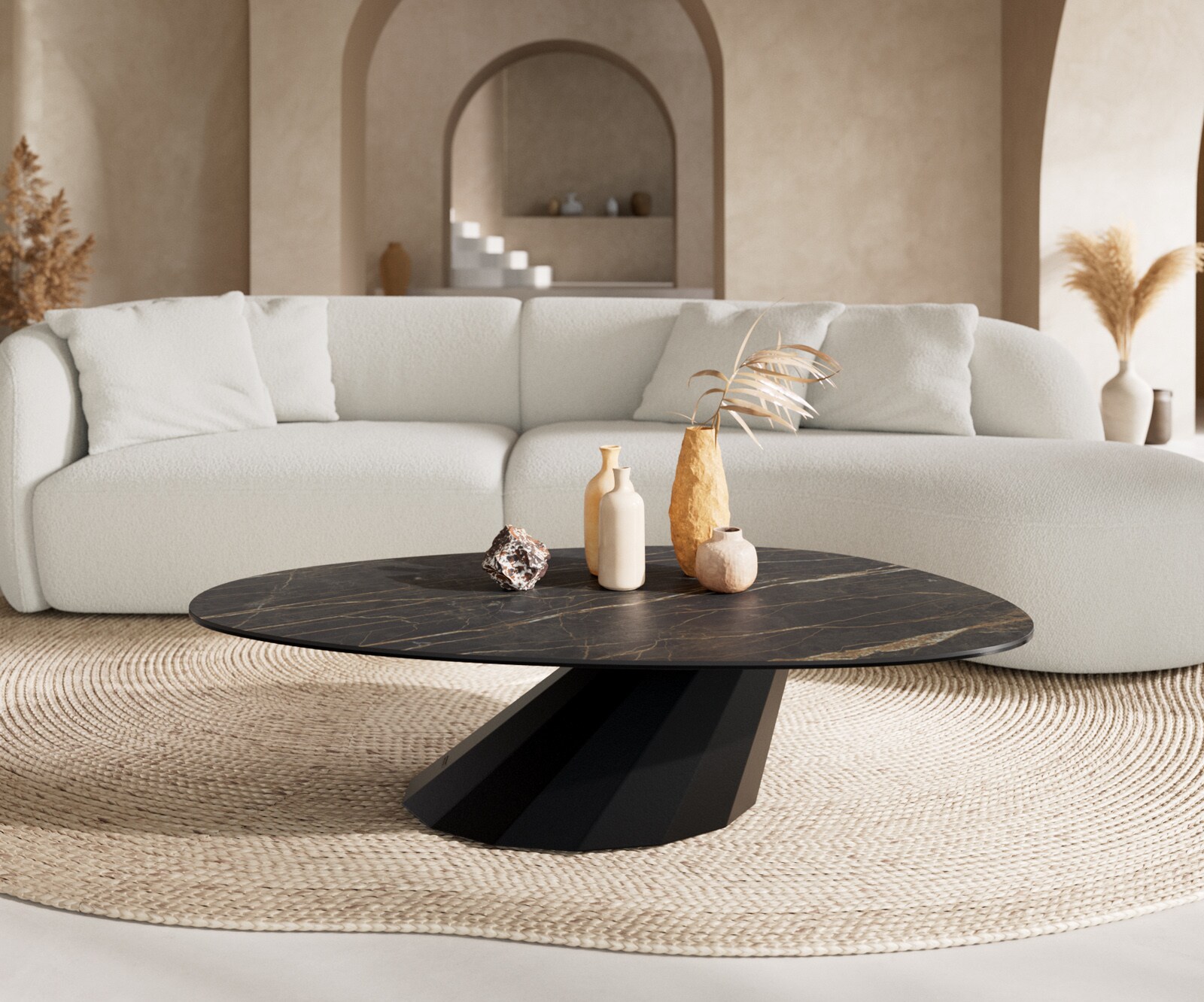 Table basse Edge Oval 140x75 cm céramique Laminam® Noir Desir brun Parabi métal noir 2