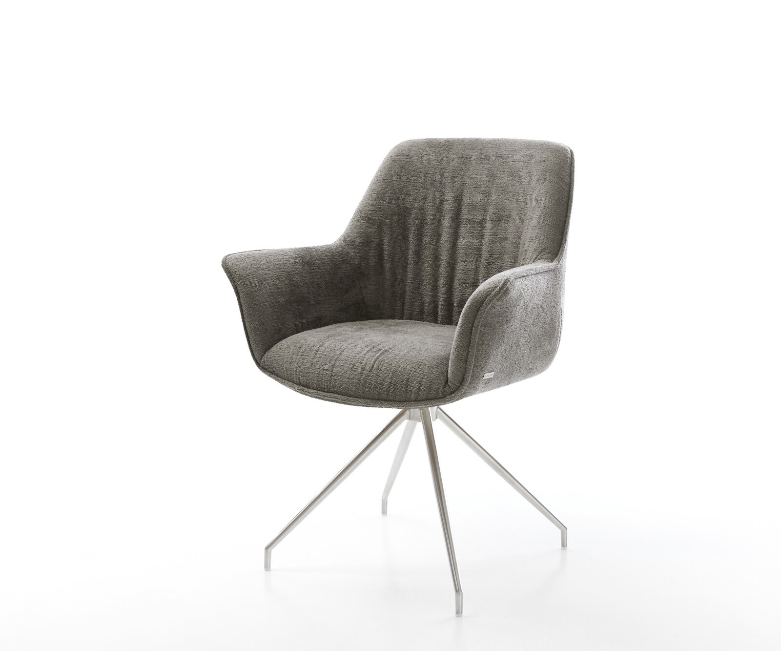 Esszimmerstuhl Keila-Flex mit Armlehnen Bouclé Soft Schlamm Kreuzgestell konisch Edelstahl 1