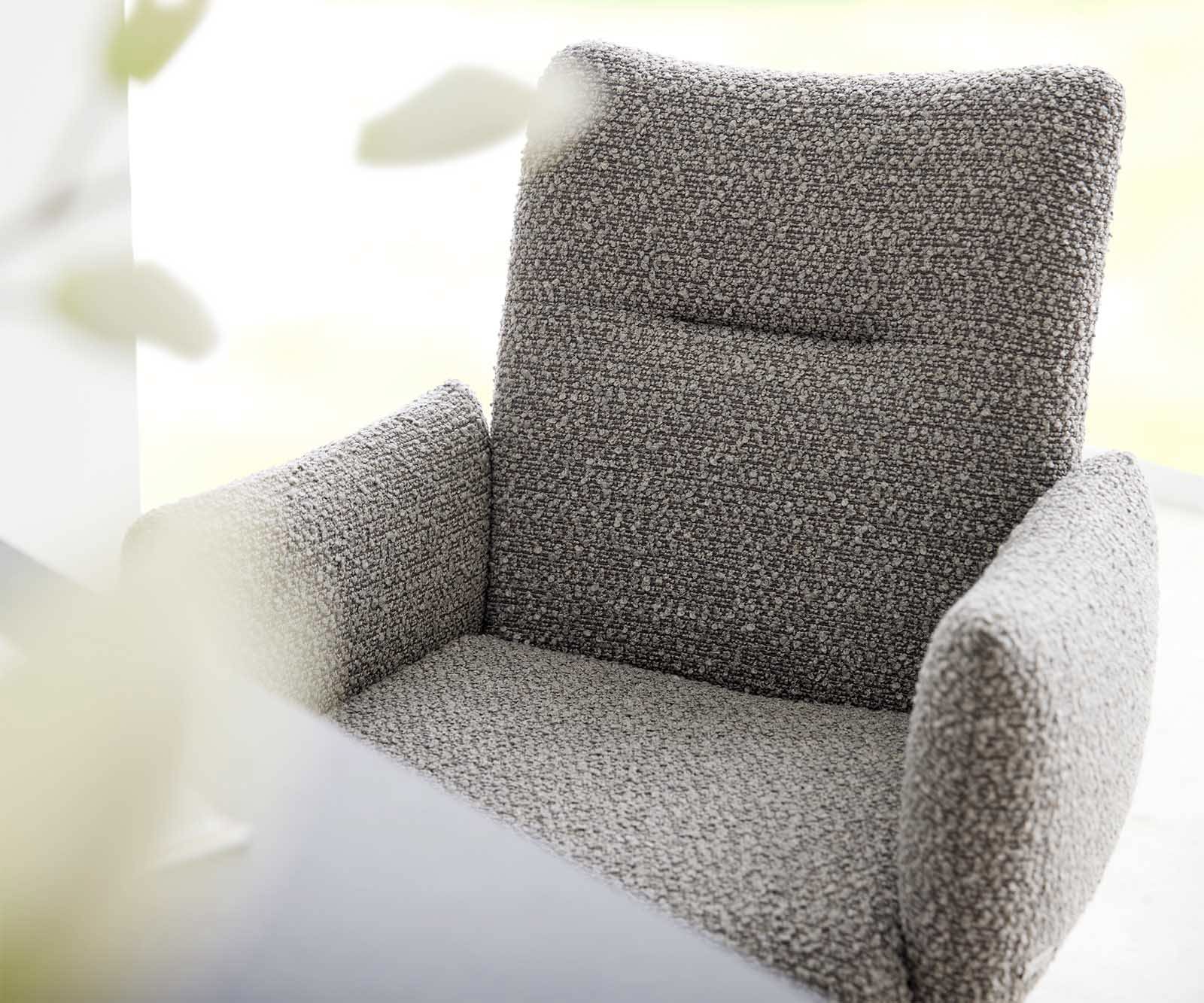 Chaise-pivotante Jova-Flex avec accoudoirs bouclé gris argenté pied en bois angulaire naturel pivotement sur 180° ressorts ensachés 3