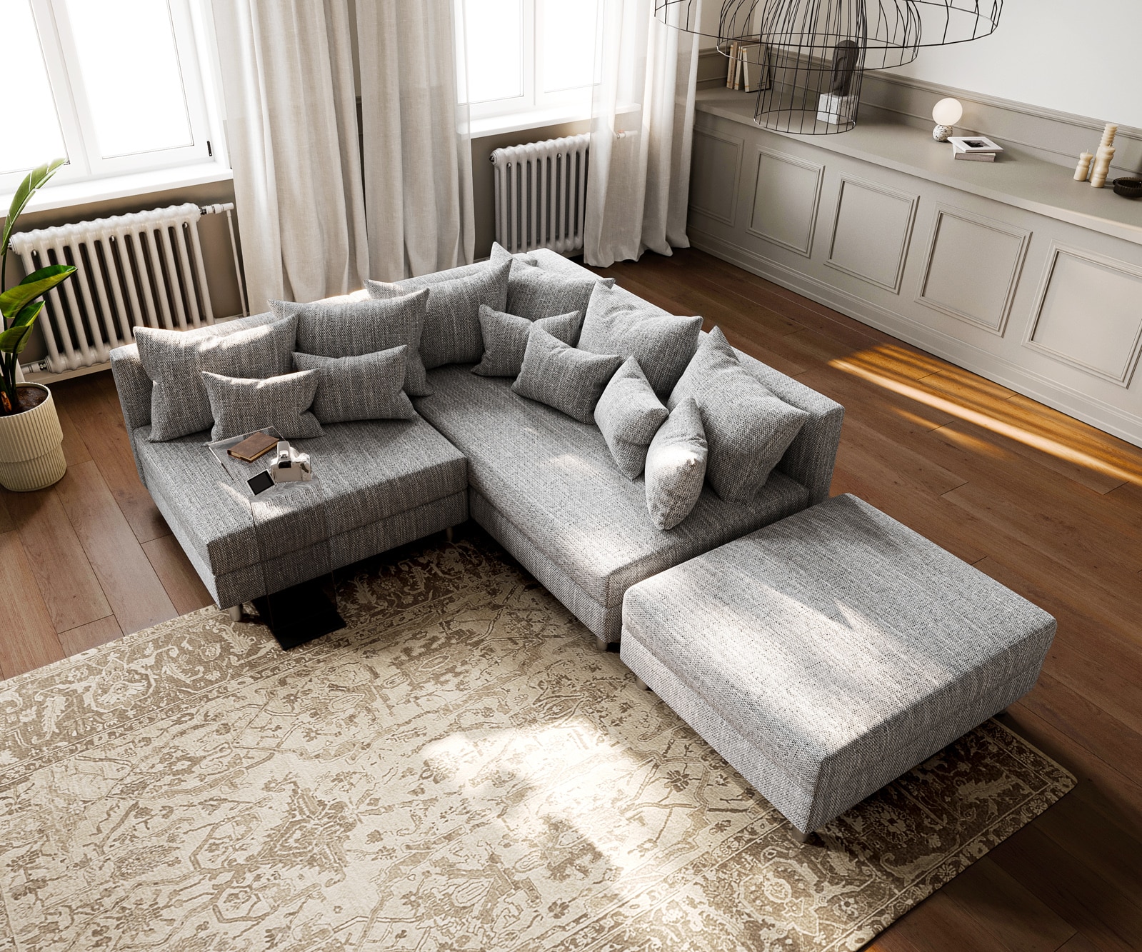 Ecksofa Clovis Hellgrau Strukturstoff Hocker Ottomane Rechts Modulsofa 3 Ecksofa Clovis Hellgrau Strukturstoff Hocker Ottomane Rechts Modulsofa 3