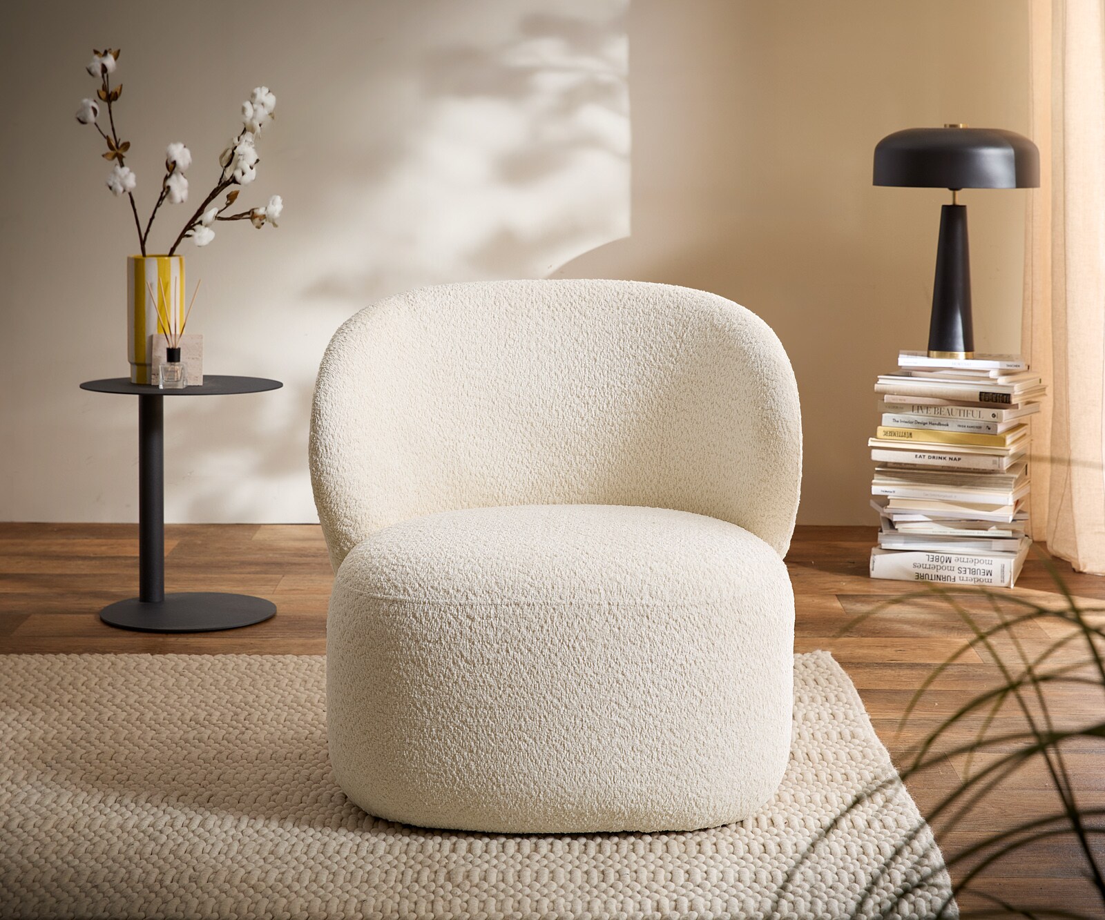 Loungesessel Pulo 80x80 cm Bouclé Weiß 1