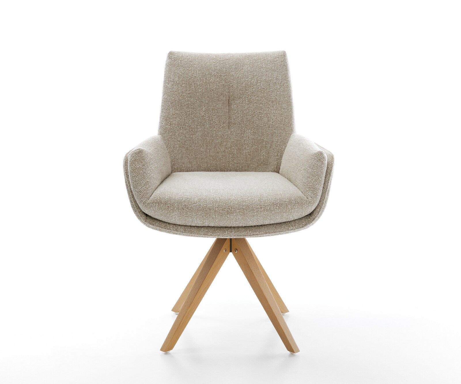 Chaise-pivotante Clea-Flex tissu tissé doux beige pied en bois angulaire naturel pivotement sur 180° 1