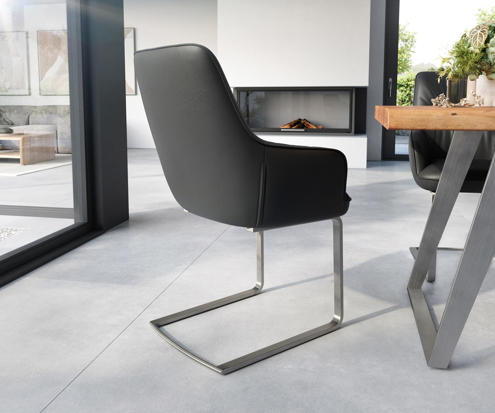 Freischwinger Zelia-Flex mit Armlehnen Echt-Leder Schwarz Freischwinger flach Edelstahl Taschenfederkern 4 Freischwinger Zelia-Flex mit Armlehnen Echt-Leder Schwarz Freischwinger flach Edelstahl Taschenfederkern 4