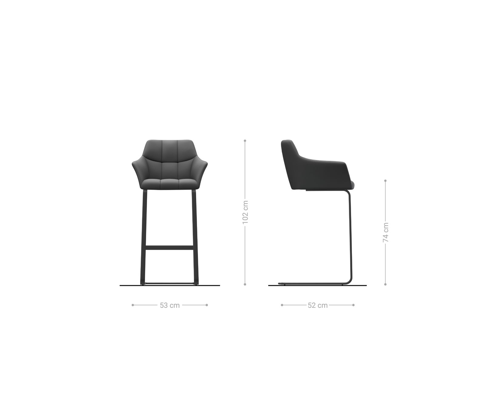 Chaise-de-bar Yulo-Flex Tissu structuré doux Gris Pied cantilever acier inoxydable Argent 5