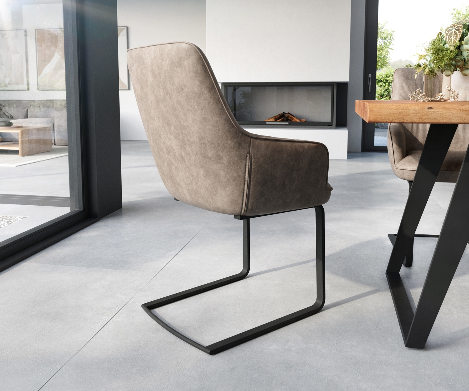 Freischwinger Zelia-Flex mit Armlehnen Mikrofaser Taupe Vintage Freischwinger flach Schwarz Taschenfederkern 4 Freischwinger Zelia-Flex mit Armlehnen Mikrofaser Taupe Vintage Freischwinger flach Schwarz Taschenfederkern 4