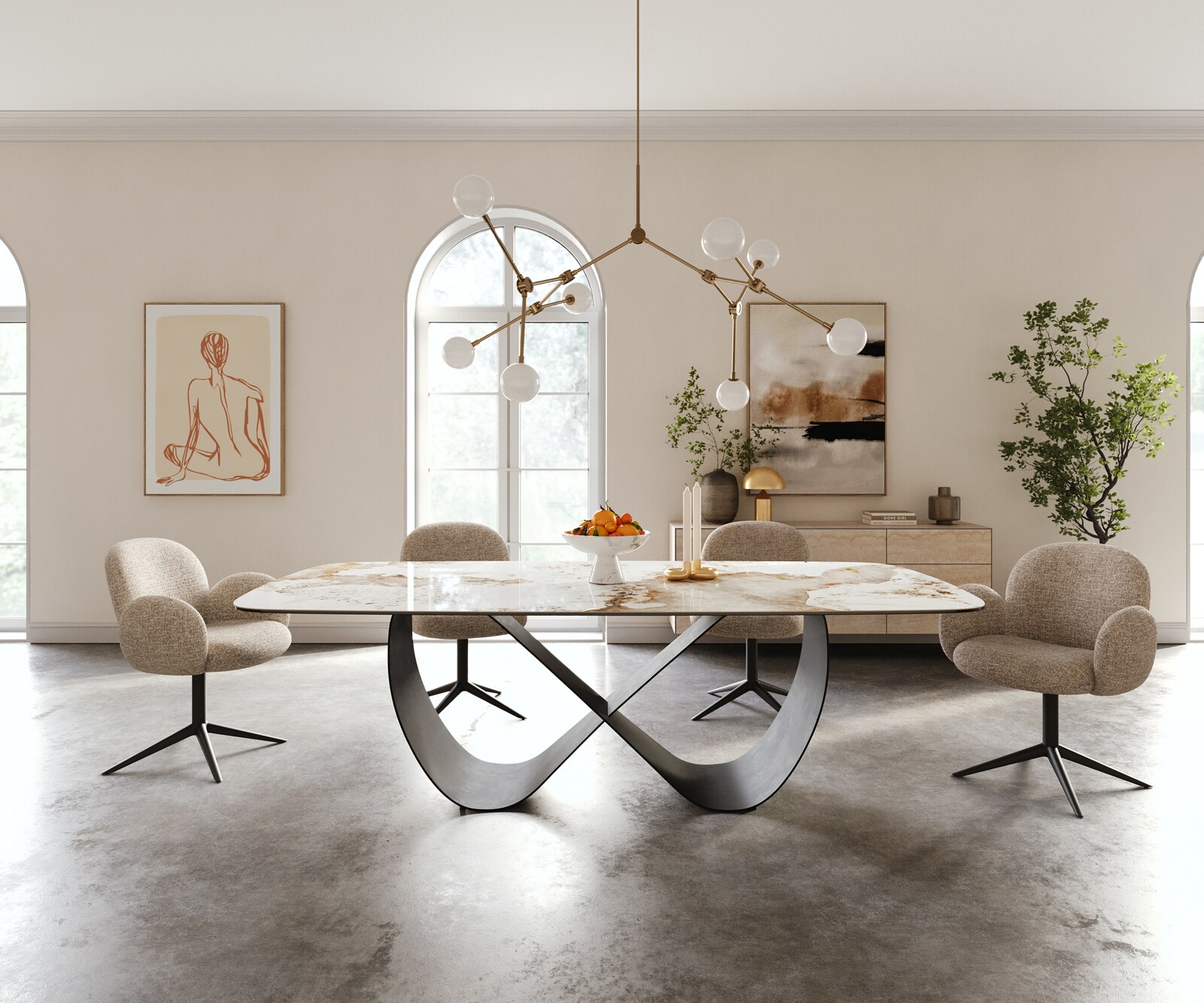 Esstisch Edge Boot 240x120 cm Keramik Minas Melange Weiß-Beige Infinity Metall Schwarz 1