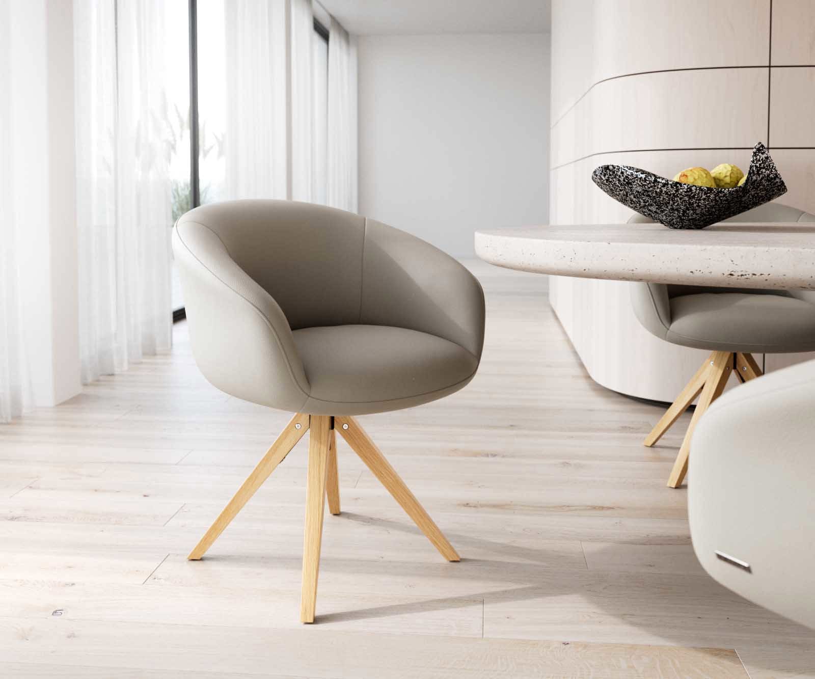 Drehstuhl Vinka-Flex mit Armlehnen Echt-Leder Schlamm Holzgestell kantig Natur 180° drehbar Taschenfederkern Drehstuhl Vinka-Flex mit Armlehnen Echt-Leder Schlamm Holzgestell kantig Natur 180° drehbar Taschenfederkern