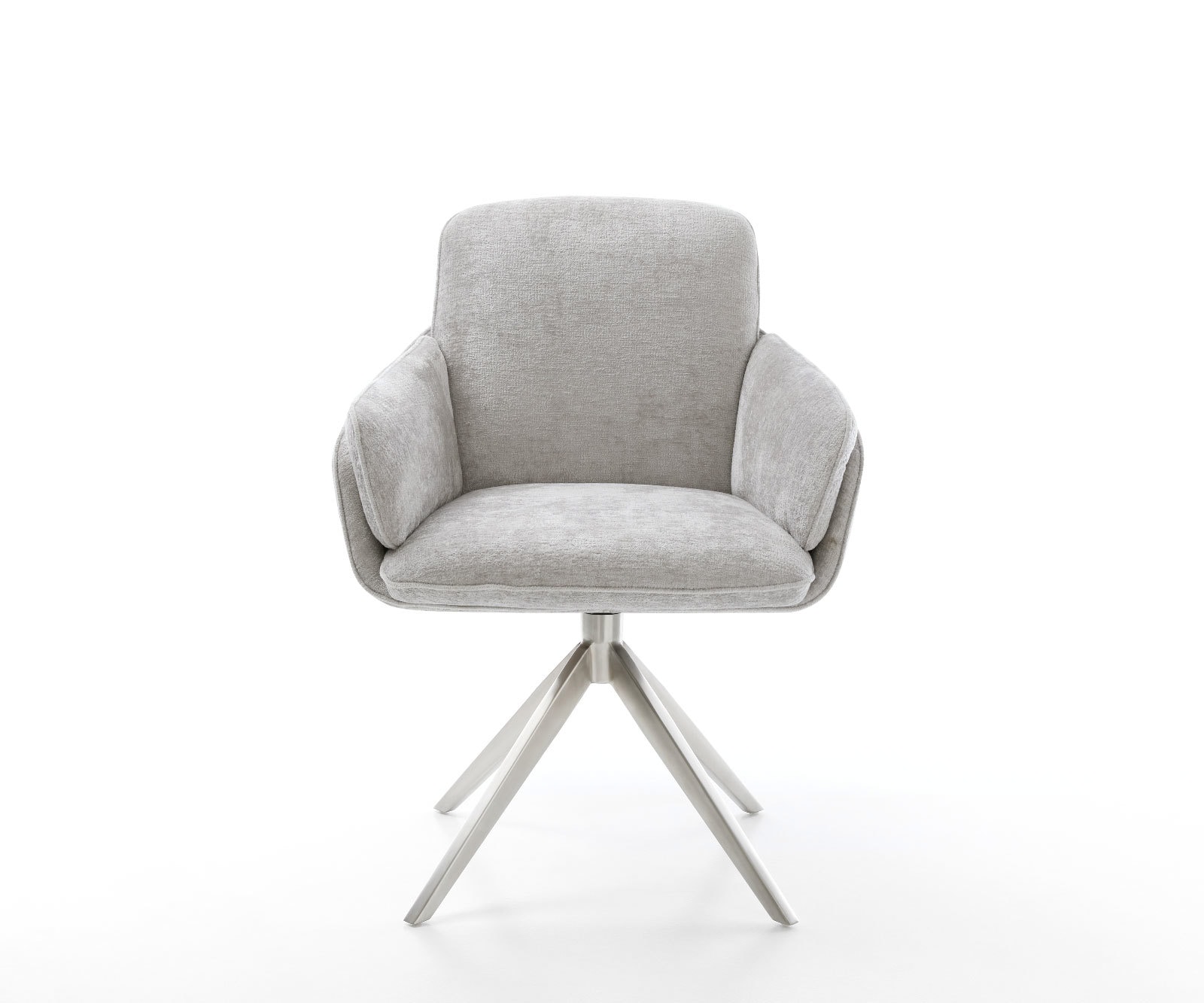 Drehstuhl Luan-Flex mit Armlehnen Chenille Silbergrau Kreuzgestell breit Edelstahl 360° drehbar Wippfunktion 1 Drehstuhl Luan-Flex mit Armlehnen Chenille Silbergrau Kreuzgestell breit Edelstahl 360° drehbar Wippfunktion 1