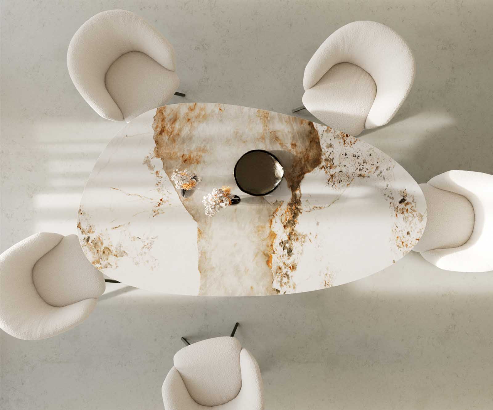 Esstisch Edge Oval 220x120 Keramik Minas Melange Weiß-Beige Troa Metall Effektfinish Titan 4 Esstisch Edge Oval 220x120 Keramik Minas Melange Weiß-Beige Troa Metall Effektfinish Titan 4