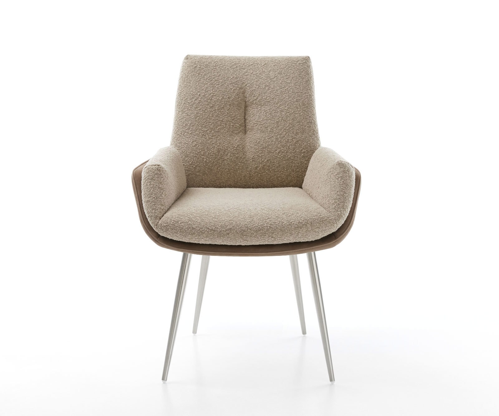 Chaise-de-salle-à-manger Clea-Flex tissu mixte couleur boue 4 pieds coniques acier inoxydable brossé 1
