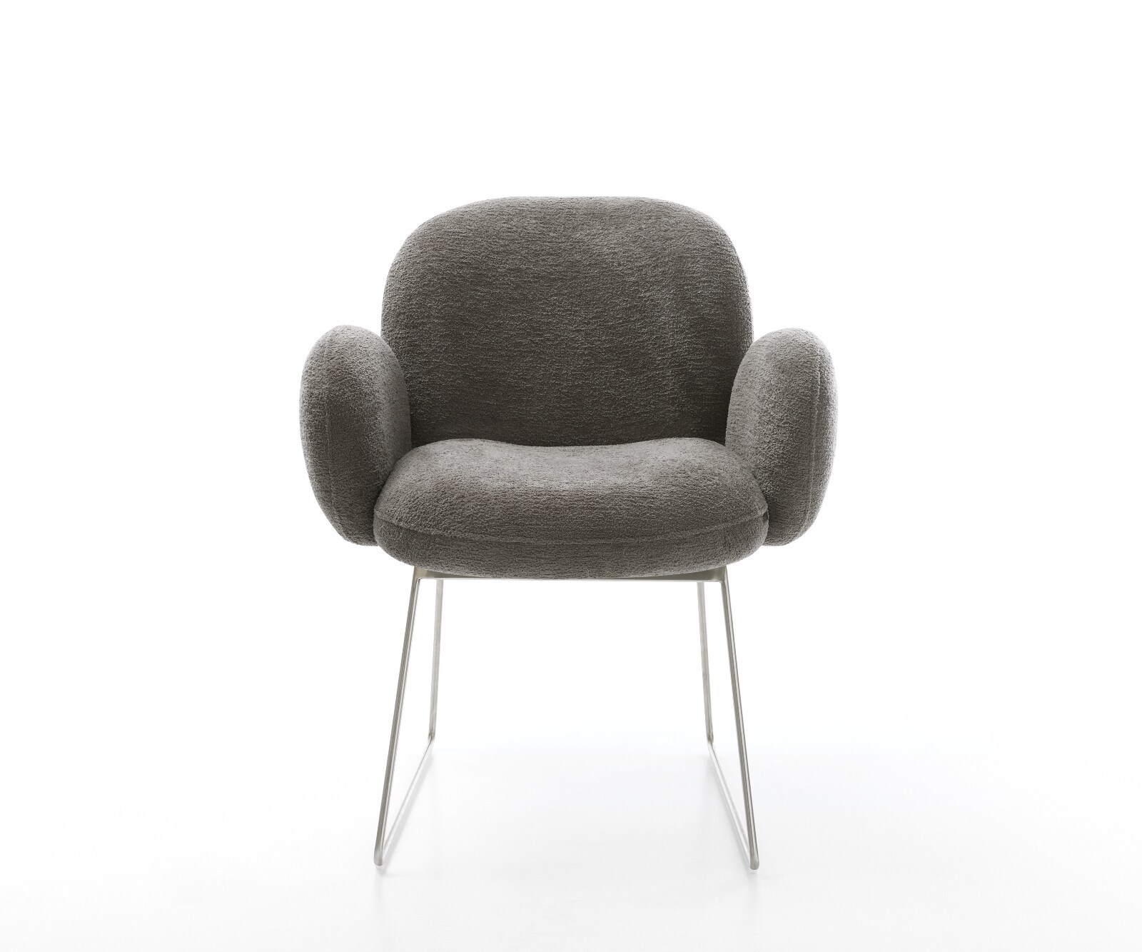 Esszimmerstuhl Nube-Flex mit Armlehnen Bouclé Soft Schlamm Kufengestell Edelstahl Taschenfederkern 2