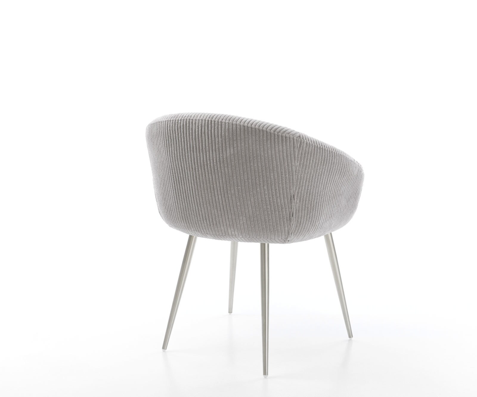 Chaise-de-salle-à-manger Vinka-Flex avec accoudoirs côtelé gris argenté 4 pieds coniques acier inoxydable brossé ressorts ensachés 5