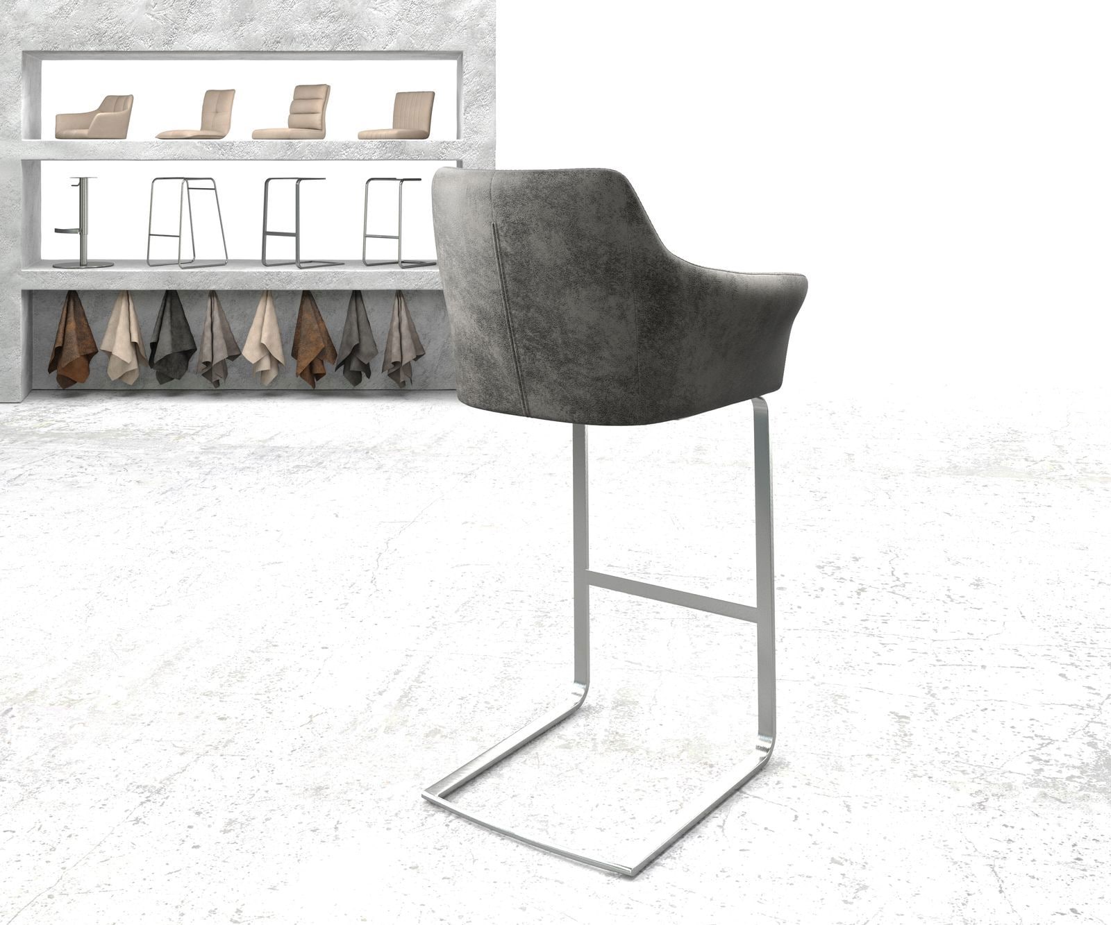 Barstuhl Yulo-Flex Vintage Grau Freischwinger flach Edelstahl 2 Barstuhl Yulo-Flex Vintage Grau Freischwinger flach Edelstahl 2