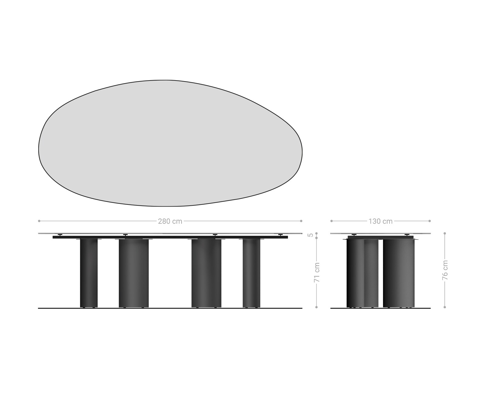 Esstisch Edge Oval 280x130 Keramik Laminam® Sabbia Eichefarbig Pilier Metall Effektfinish Titan 6
