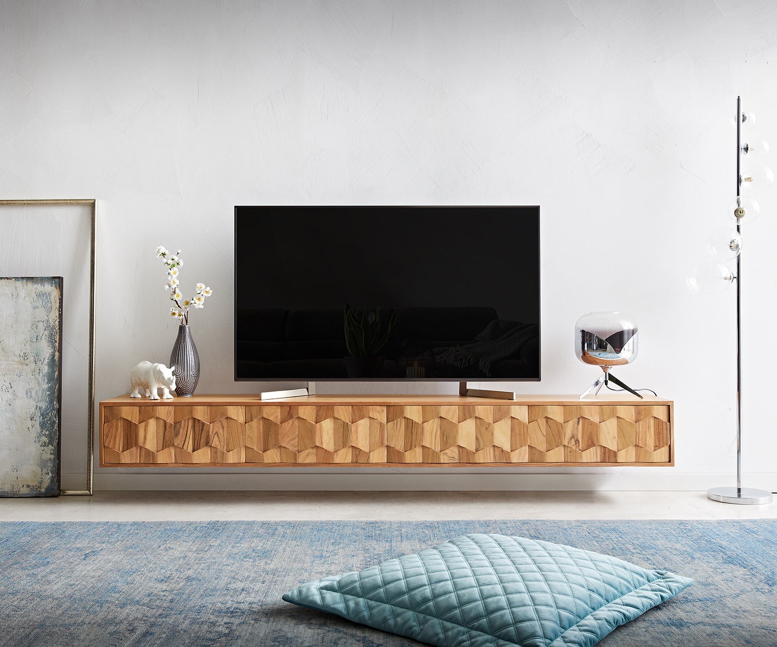 Lowboard Fevo 220 cm Akazie Natur 4 Türen schwebend 1