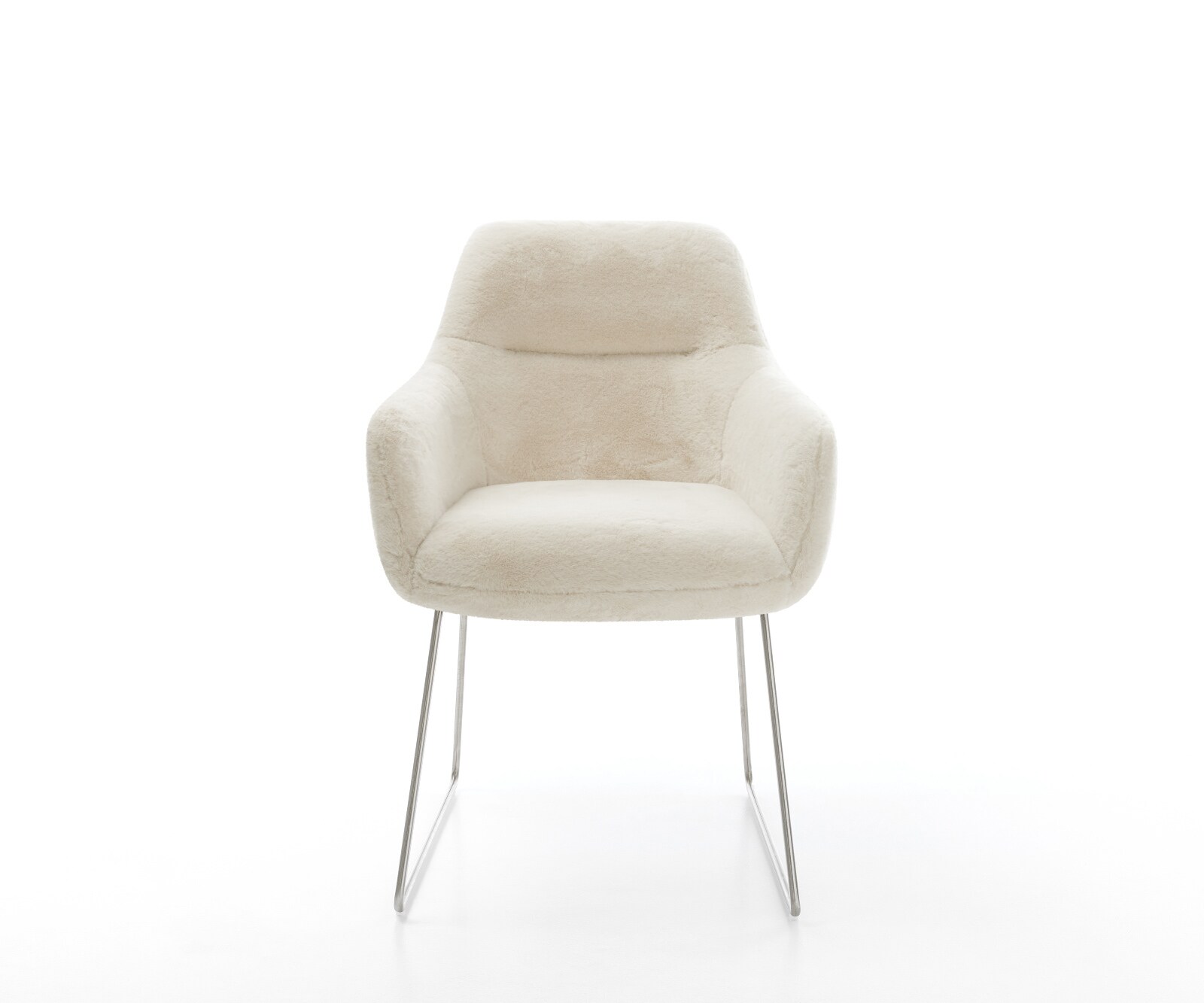 Esszimmerstuhl Pejo-Flex Plüsch Creme-Weiß Kufengestell Edelstahl Taschenfederkern 2