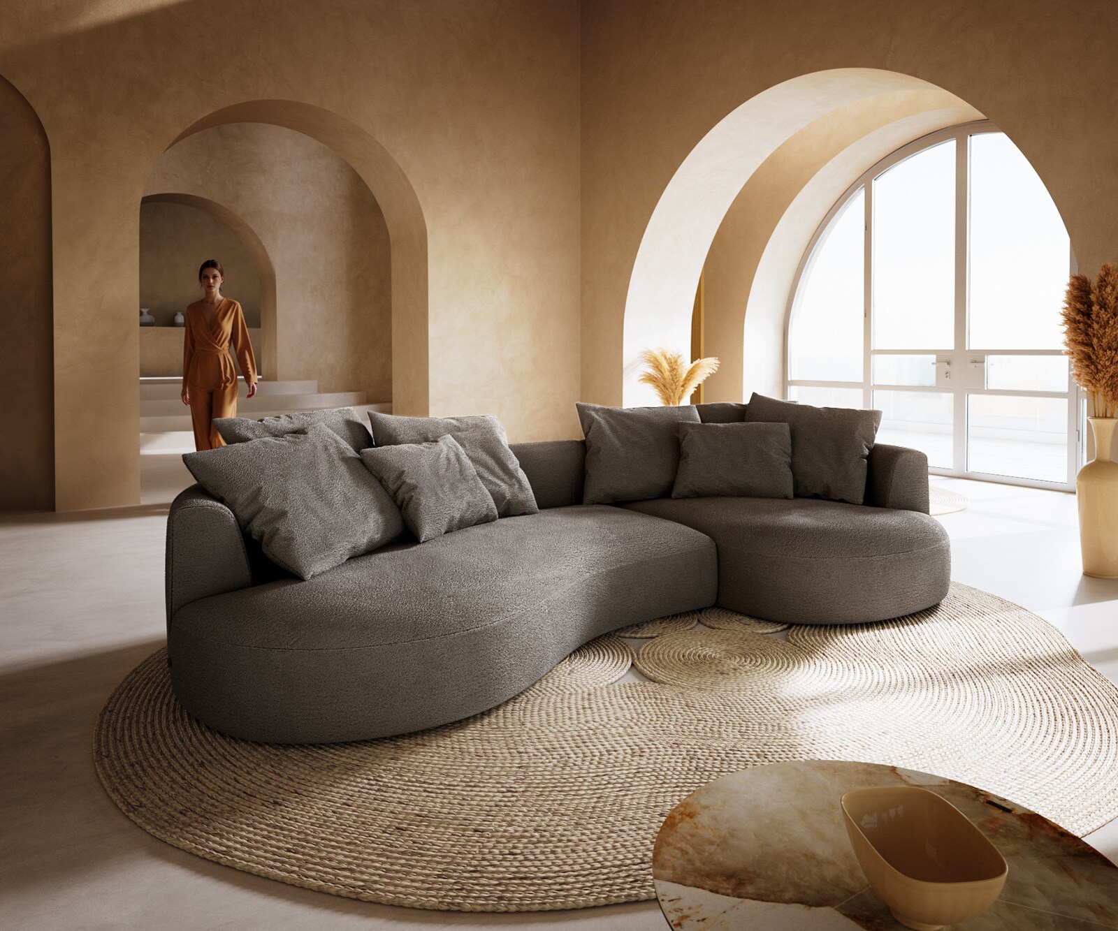 Grand-canapé Edina 330 x 170 cm Bouclé Soft Boue