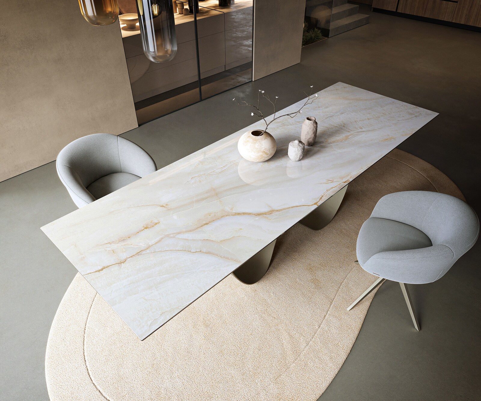 Esstisch Edge 300x100 cm Keramik Onyx Pearl Infinity Metall Effektfinish Titan 3