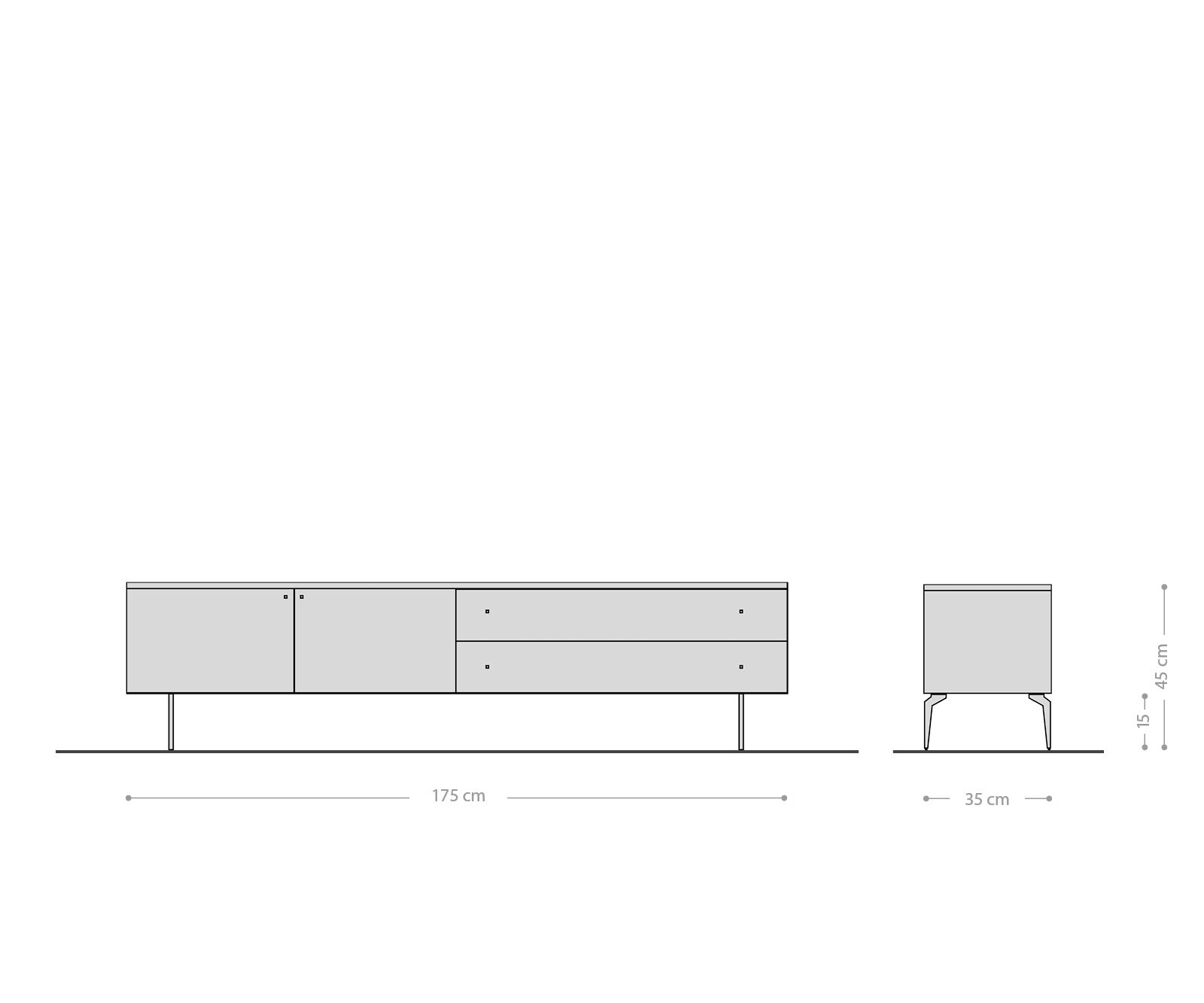 Meuble-TV Bahan 175 cm Mangue Teak 2 portes 2 tiroirs Plateau marbre blanc Pied d'angle en acier inoxydable 8