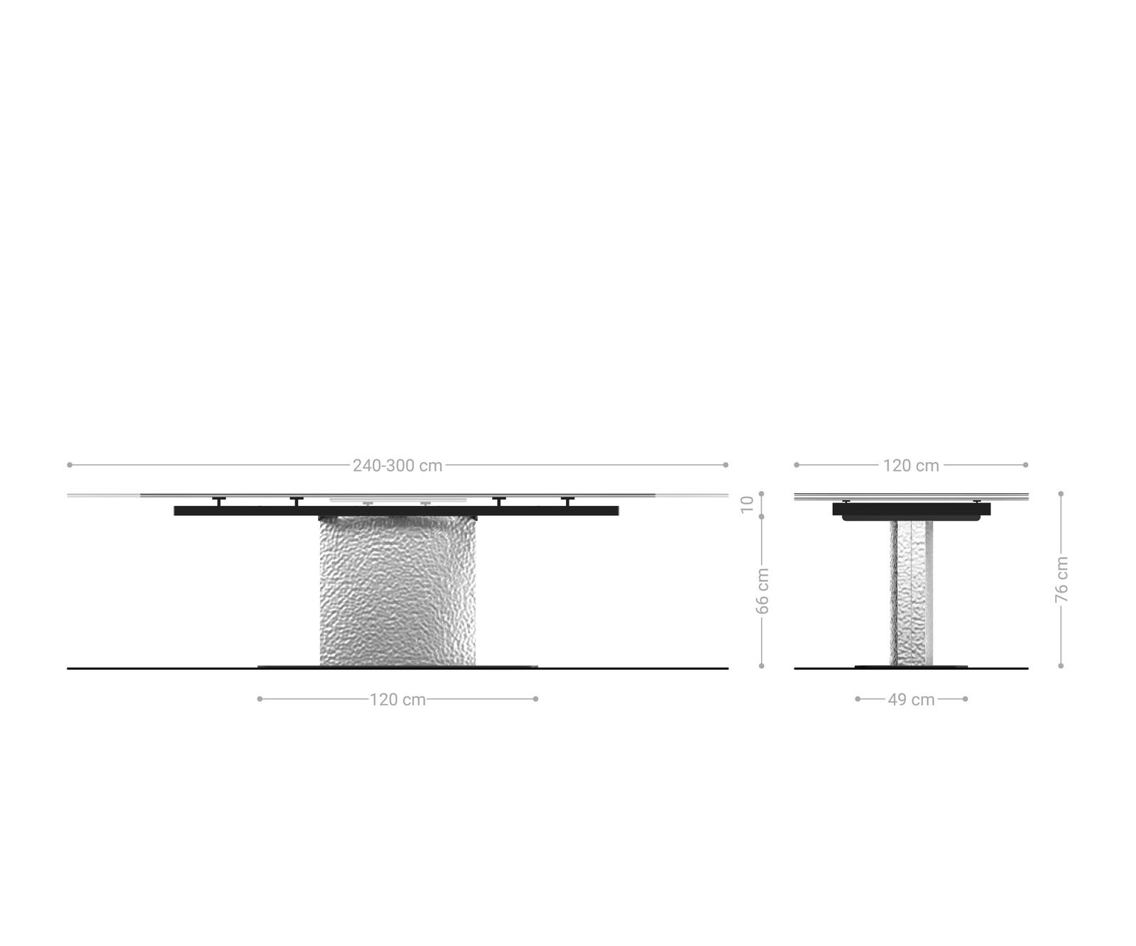 Esstisch Edge Boot 240-300x120 cm Keramik Laminam® Nero Greco Anthrazit Wave Edelstahl ausziehbar 8