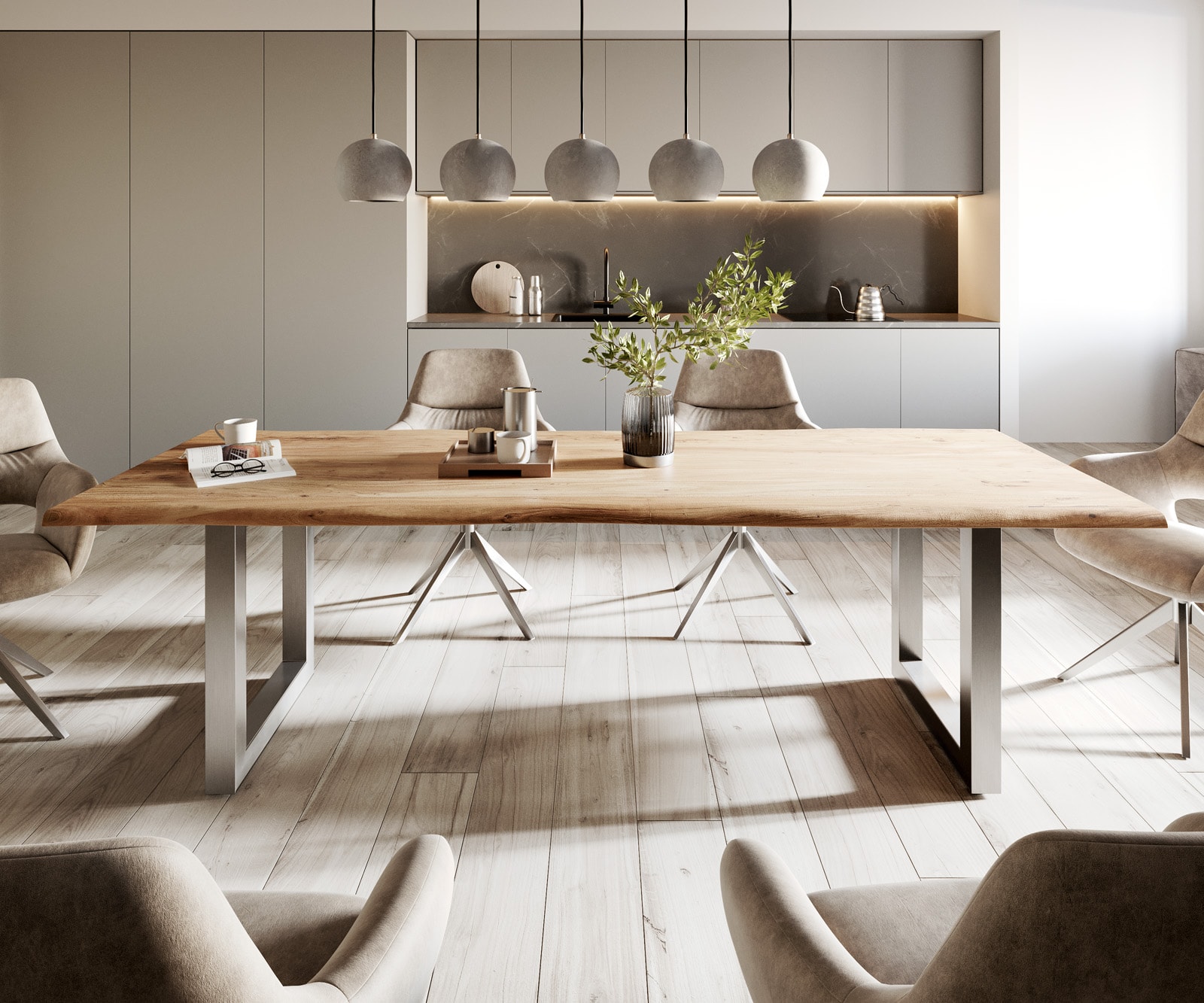 Esstisch Edge 260x100 Akazie Natur Edelstahl Breit Live-Edge 2