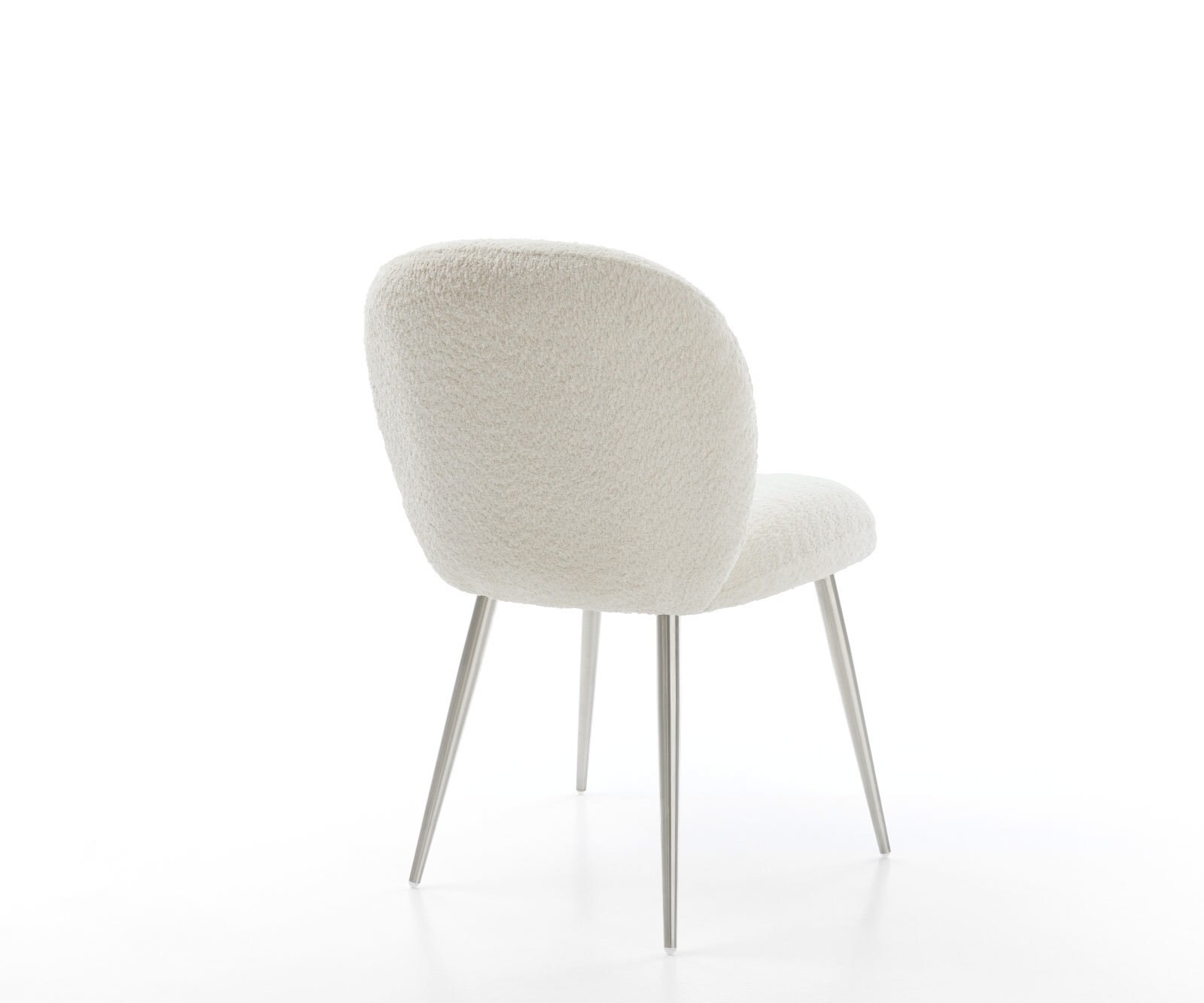Chaise-de-salle-à-manger Nube-Flex bouclé blanc 4 pieds coniques acier inoxydable brossé ressorts ensachés 5 Chaise-de-salle-à-manger Nube-Flex bouclé blanc 4 pieds coniques acier inoxydable brossé ressorts ensachés 5