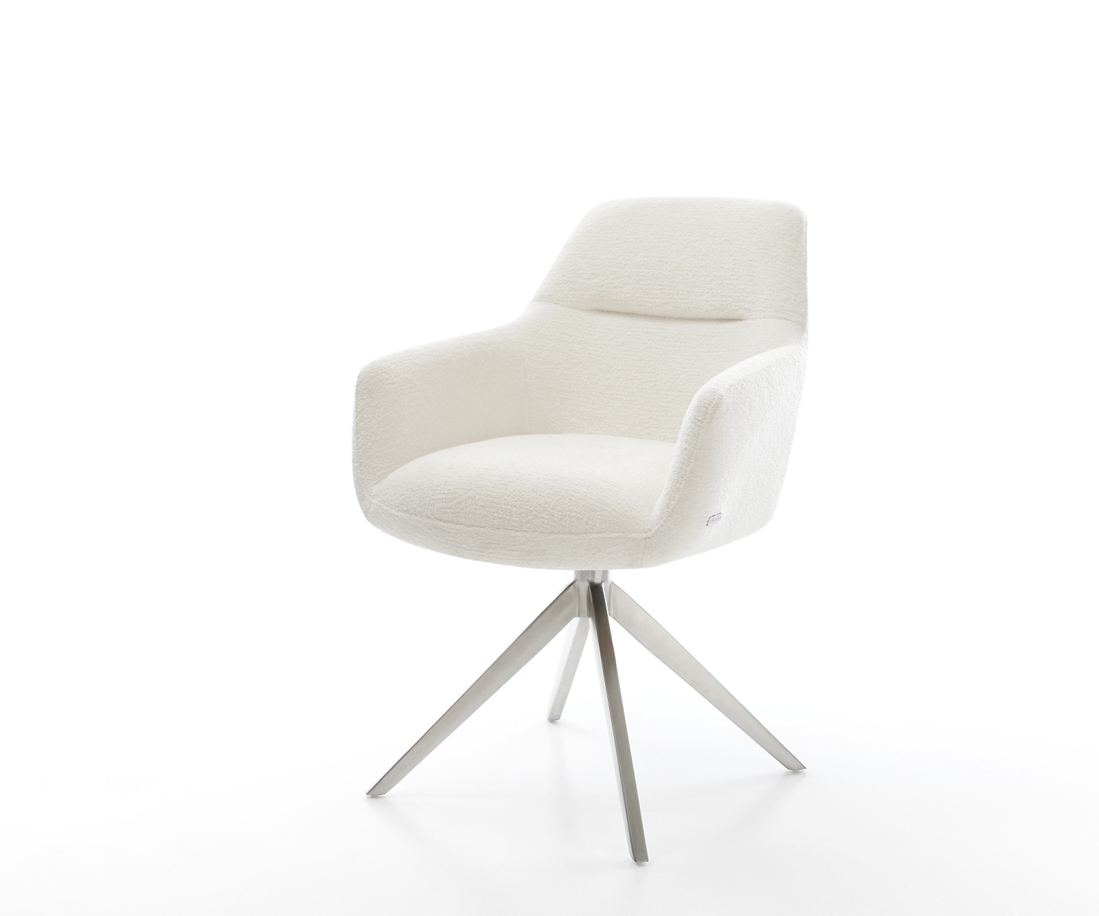 Drehstuhl Pejo-Flex Bouclé Soft Beige Kreuzgestell breit Edelstahl 360° drehbar Wippfunktion Taschenfederkern 1