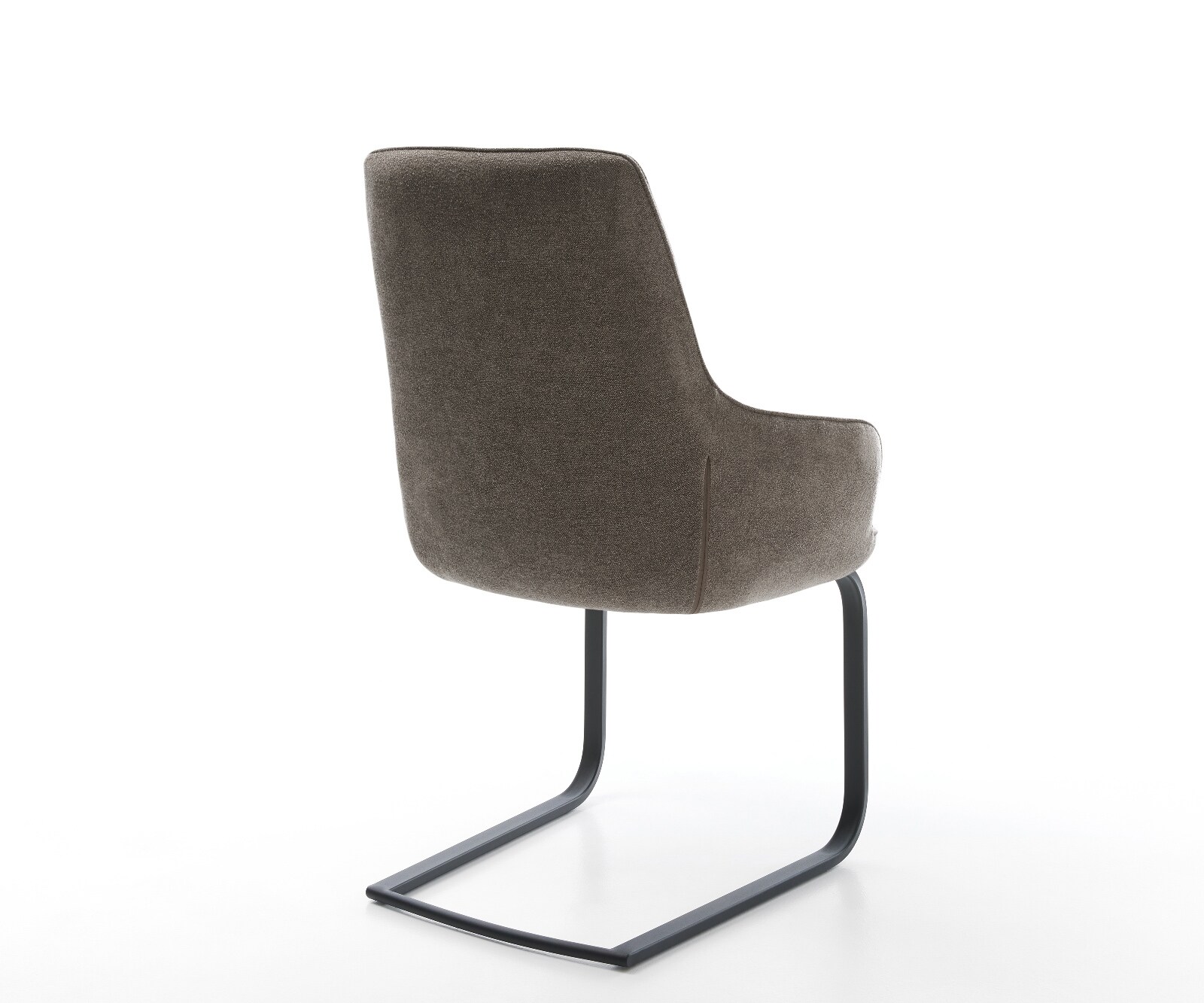 Cantilever Zelia-Flex avec accoudoirs tissu structuré doux taupe pied cantilever plat noir ressorts ensachés 4