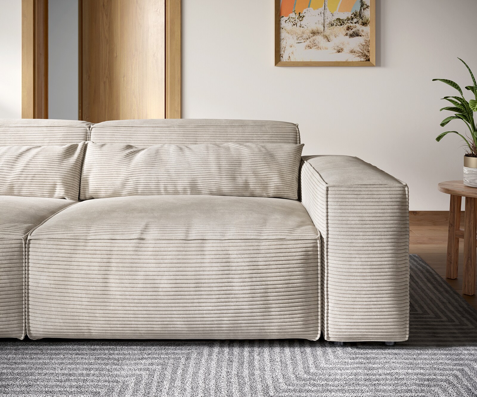 Big-Sofa Sirpio XL 270x130 cm Cord Beige mit Hocker 4