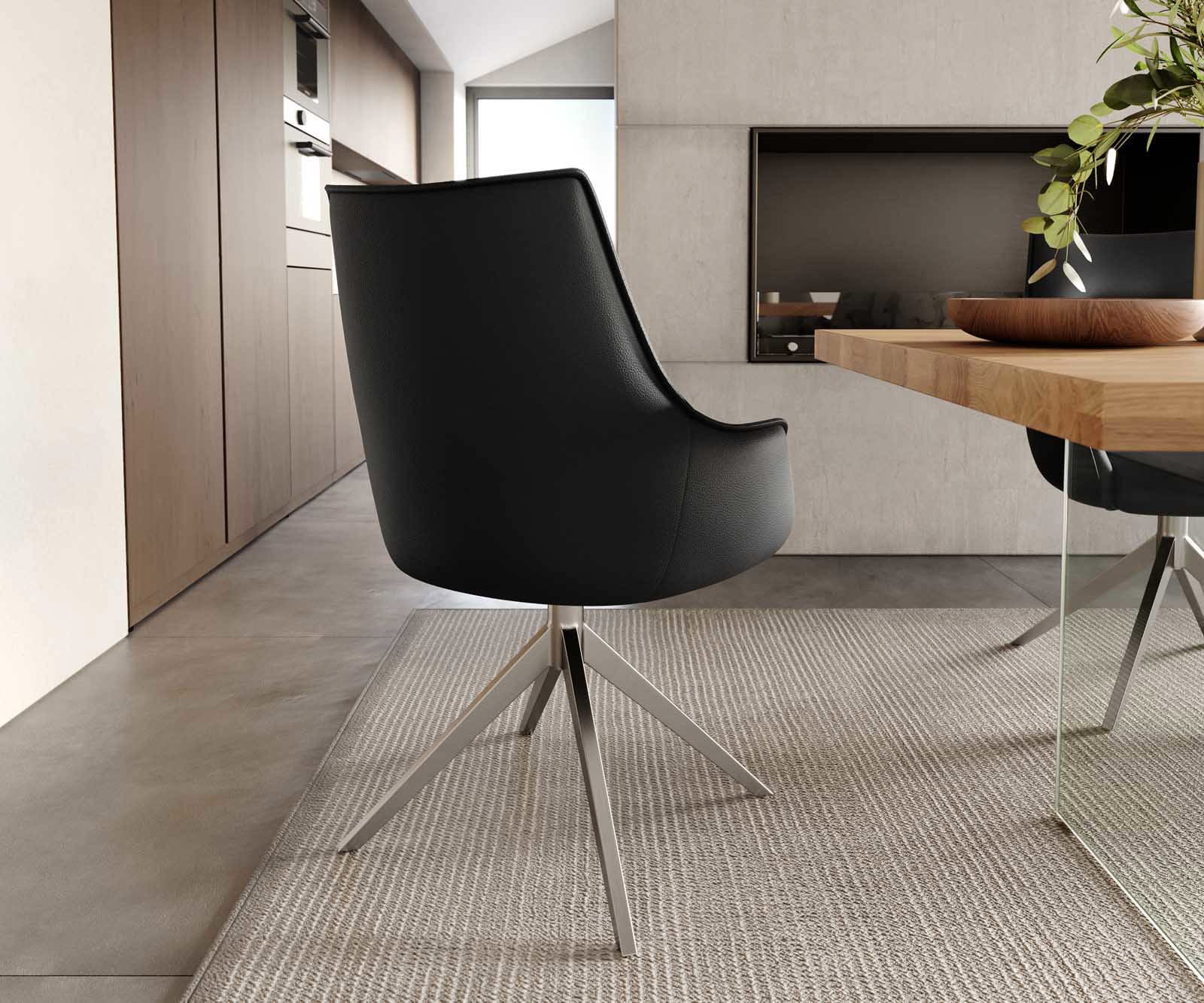 Drehstuhl Alja-Flex mit Armlehnen Echt-Leder Schwarz Kreuzgestell breit Edelstahl 360° drehbar Taschenfederkern 3 Drehstuhl Alja-Flex mit Armlehnen Echt-Leder Schwarz Kreuzgestell breit Edelstahl 360° drehbar Taschenfederkern 3