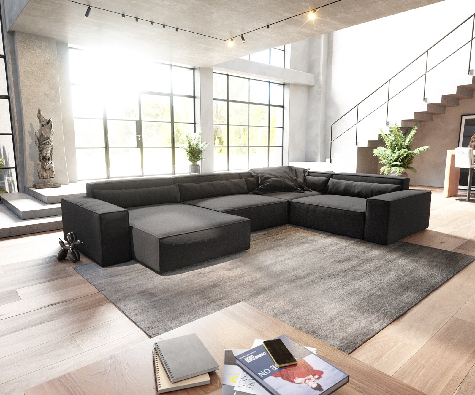 Wohnlandschaft Sirpio XL 360x260 cm Mikrofaser Schwarz Recamiere variabel 1