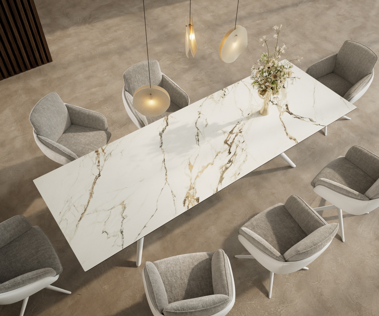 Table à manger Edge 300x100 Céramique Calacatta Luxe Blanc-Doré-Gris Estelar rond Métal Blanc 3 Table à manger Edge 300x100 Céramique Calacatta Luxe Blanc-Doré-Gris Estelar rond Métal Blanc 3