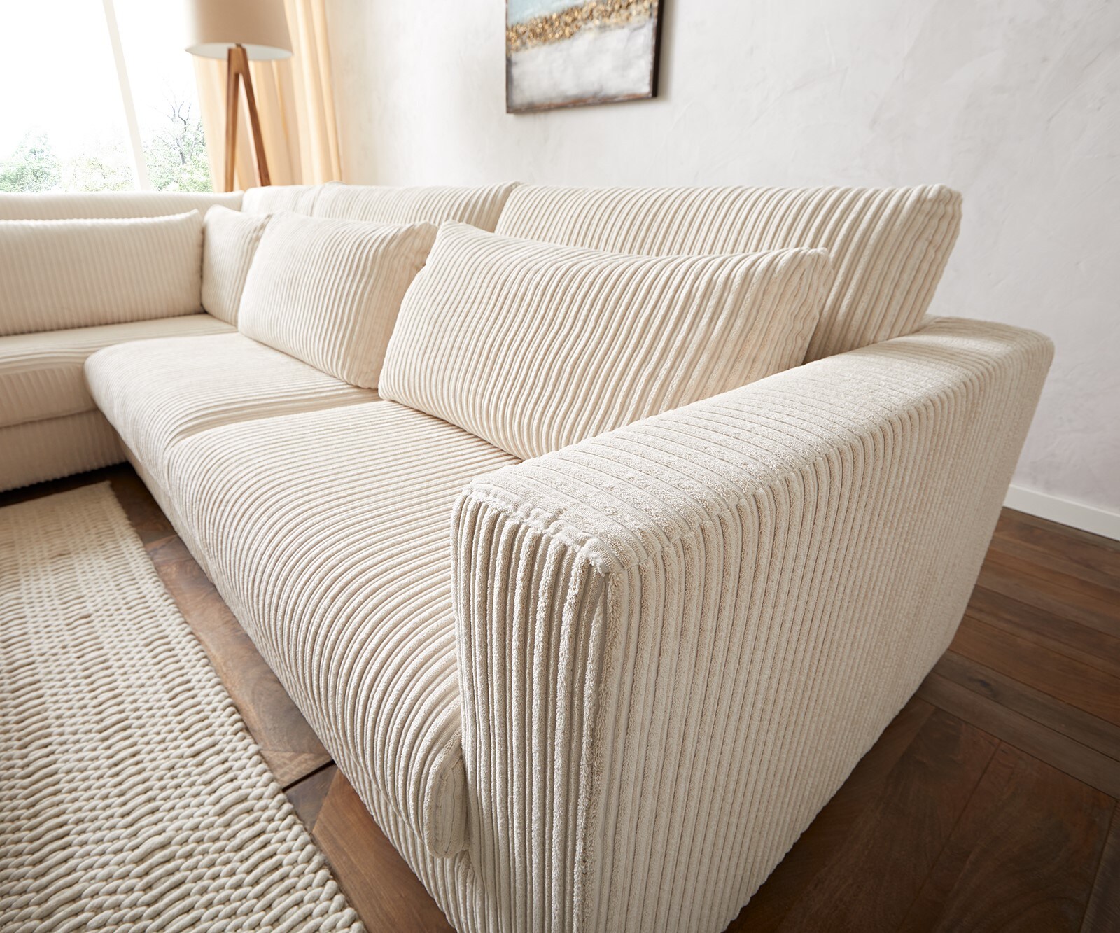 Ecksofa Isla 330x225 cm Cord Beige Ottomane links 5