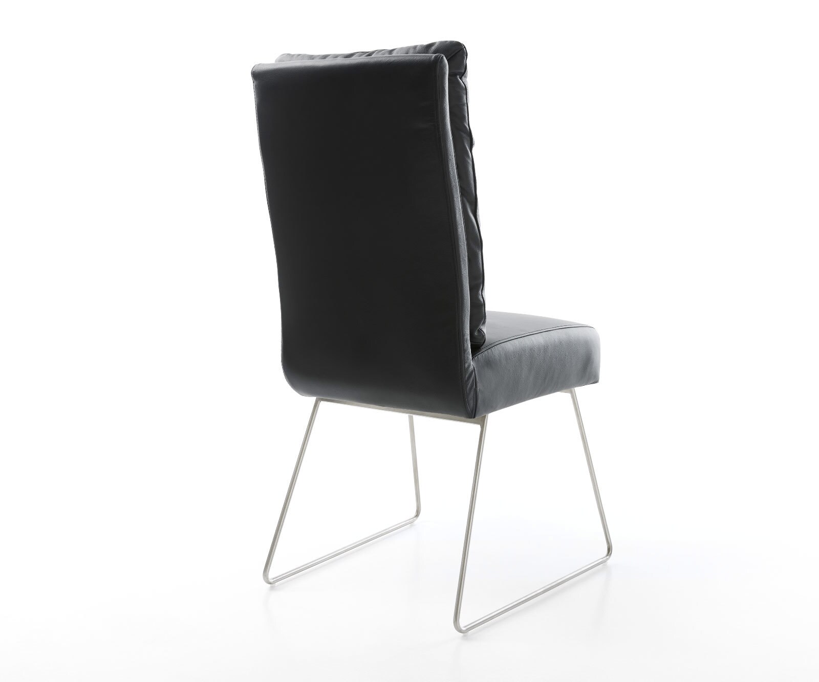 Chaise-de-salle-à-manger Pela-Flex cuir de vache noir pied trapèze acier inoxydable brossé ressorts ensachés 4
