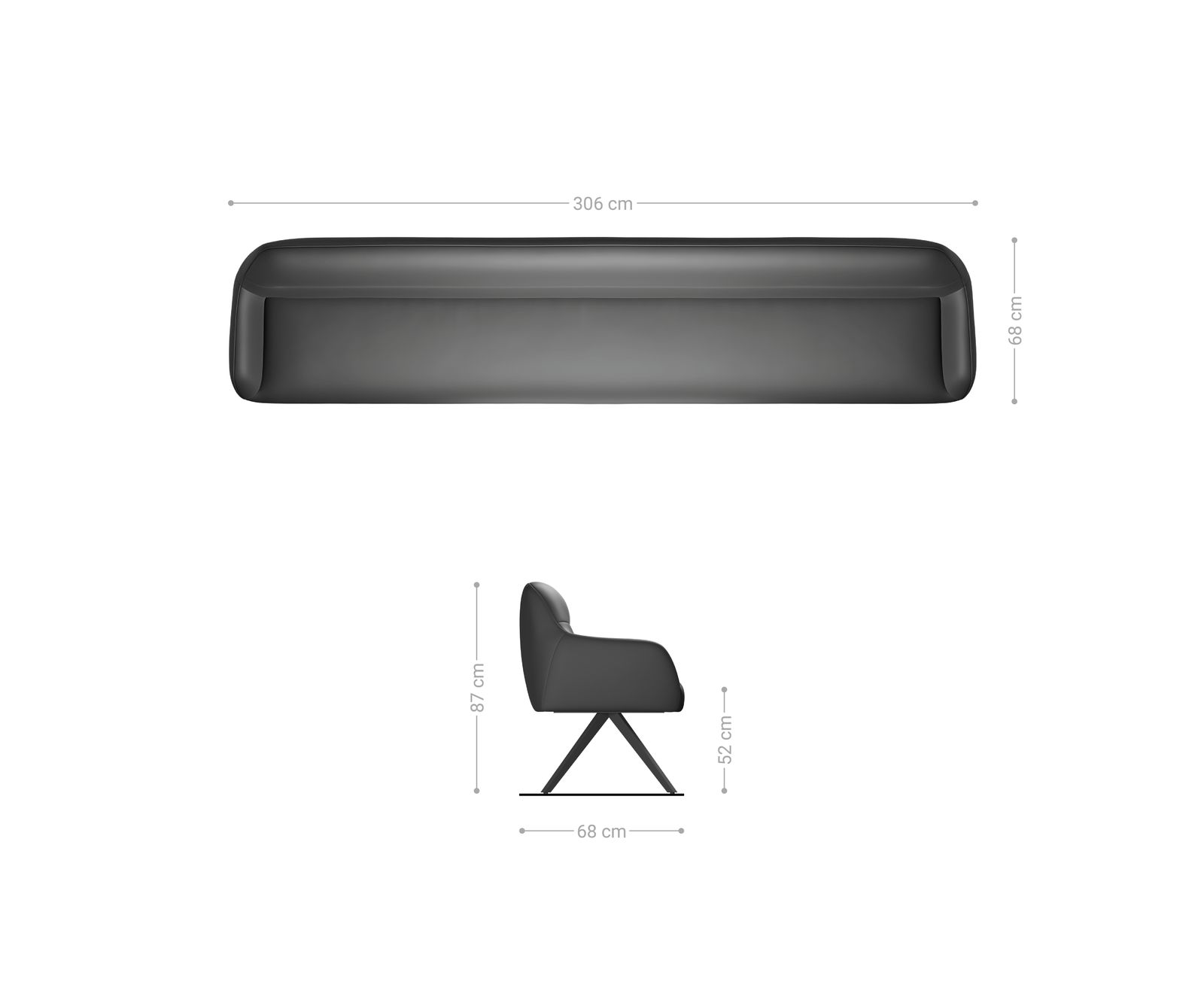 Banc-de-salle-à-manger Taya-Flex 300 cm tissu structuré doux taupe pied croisé angulaire noir ressort ensaché 8