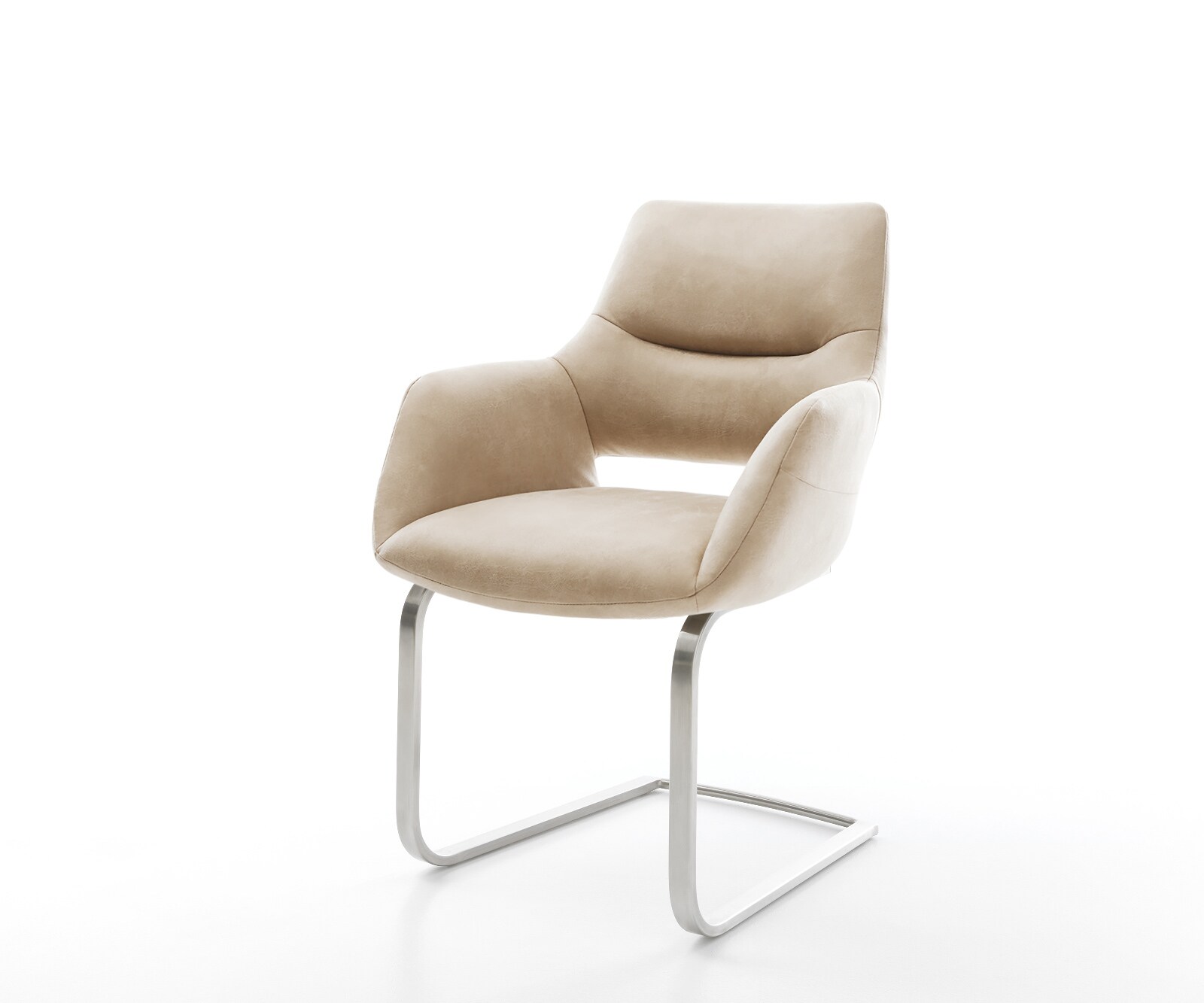 Cantilever Yago-Flex avec accoudoirs microfibre beige vintage pied cantilever plat acier inoxydable ressorts ensachés