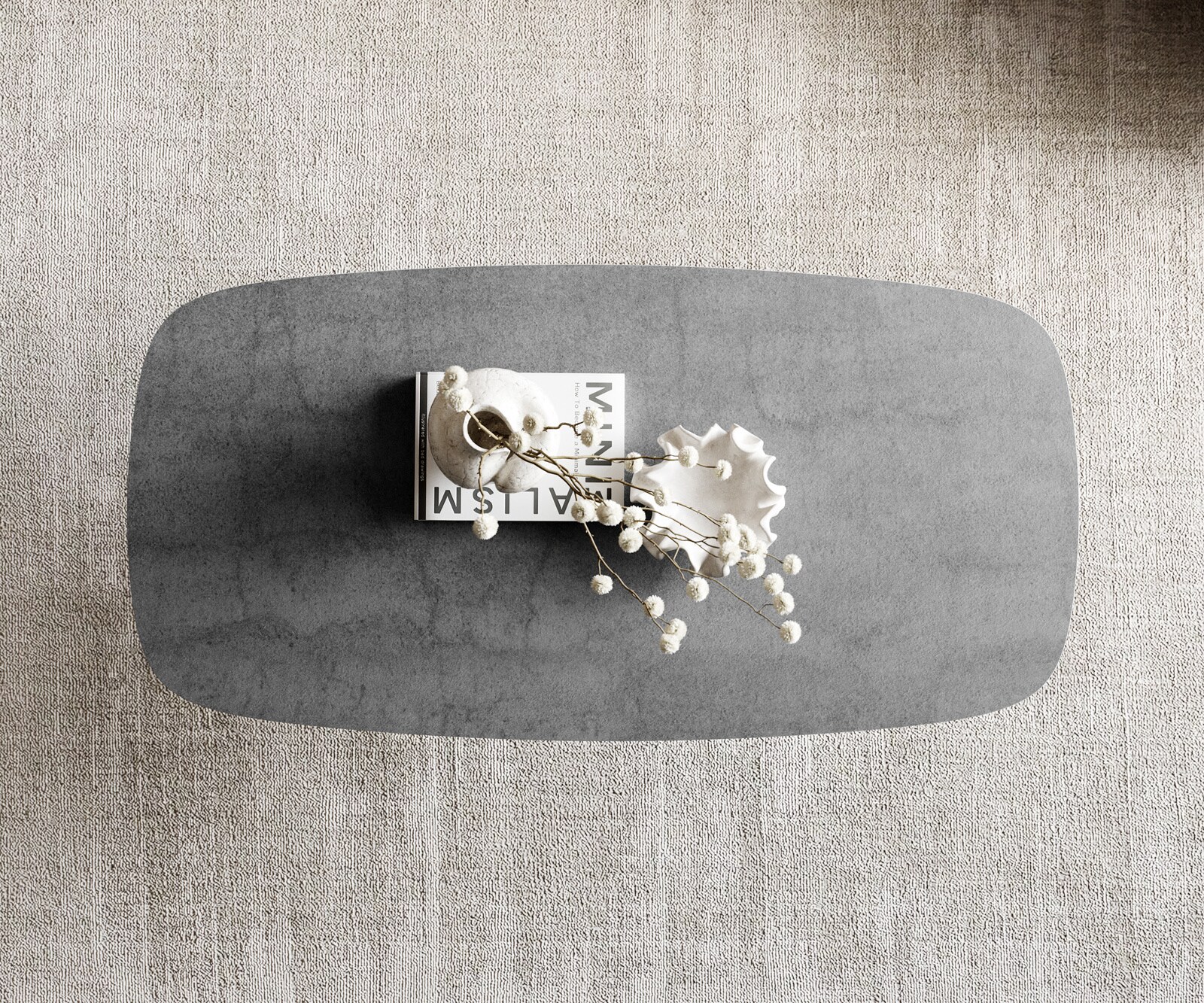 Table basse Edge forme bateau 100x50 cm céramique béton gris Sarity acier inoxydable brossé 5