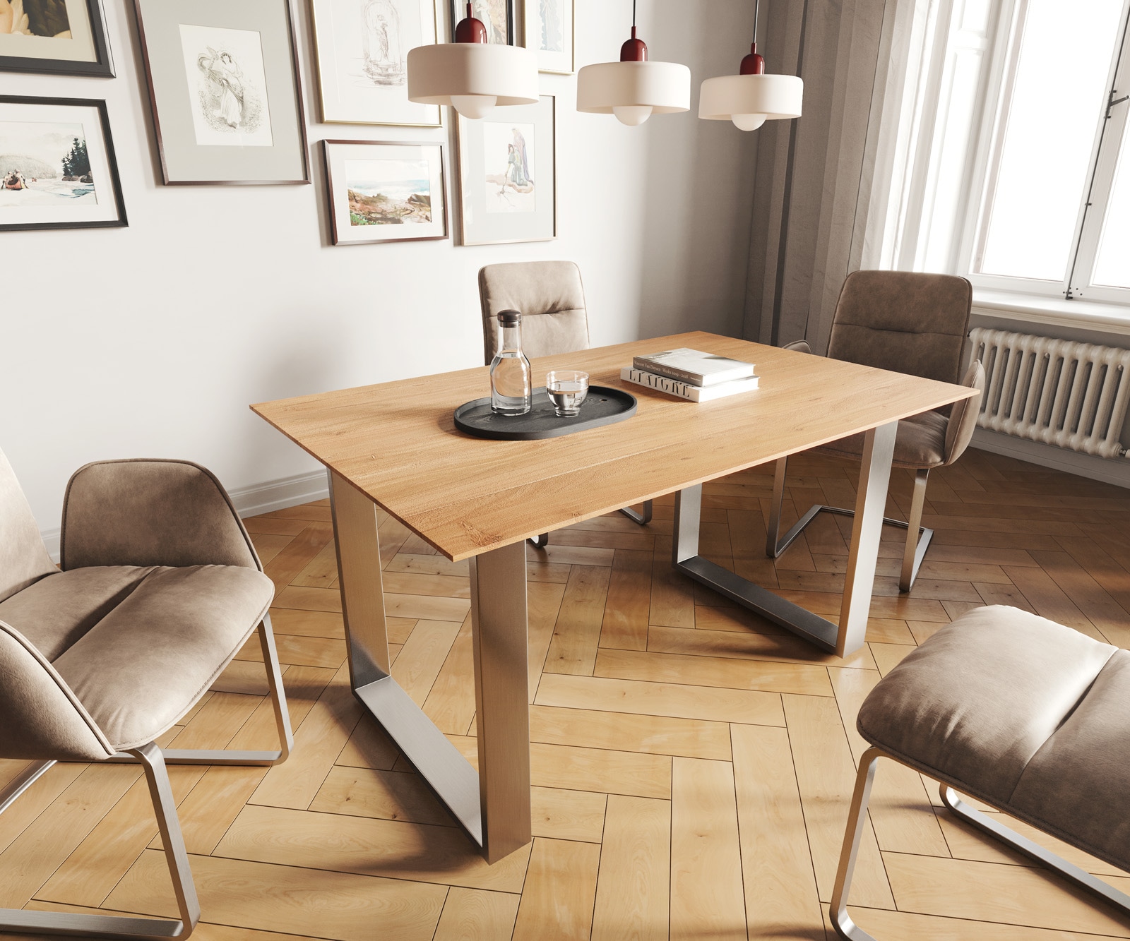 Esstisch Edge 140x90 Akazie Natur Edelstahl Schmal Schweizer Kante Esstisch Edge 140x90 Akazie Natur Edelstahl Schmal Schweizer Kante