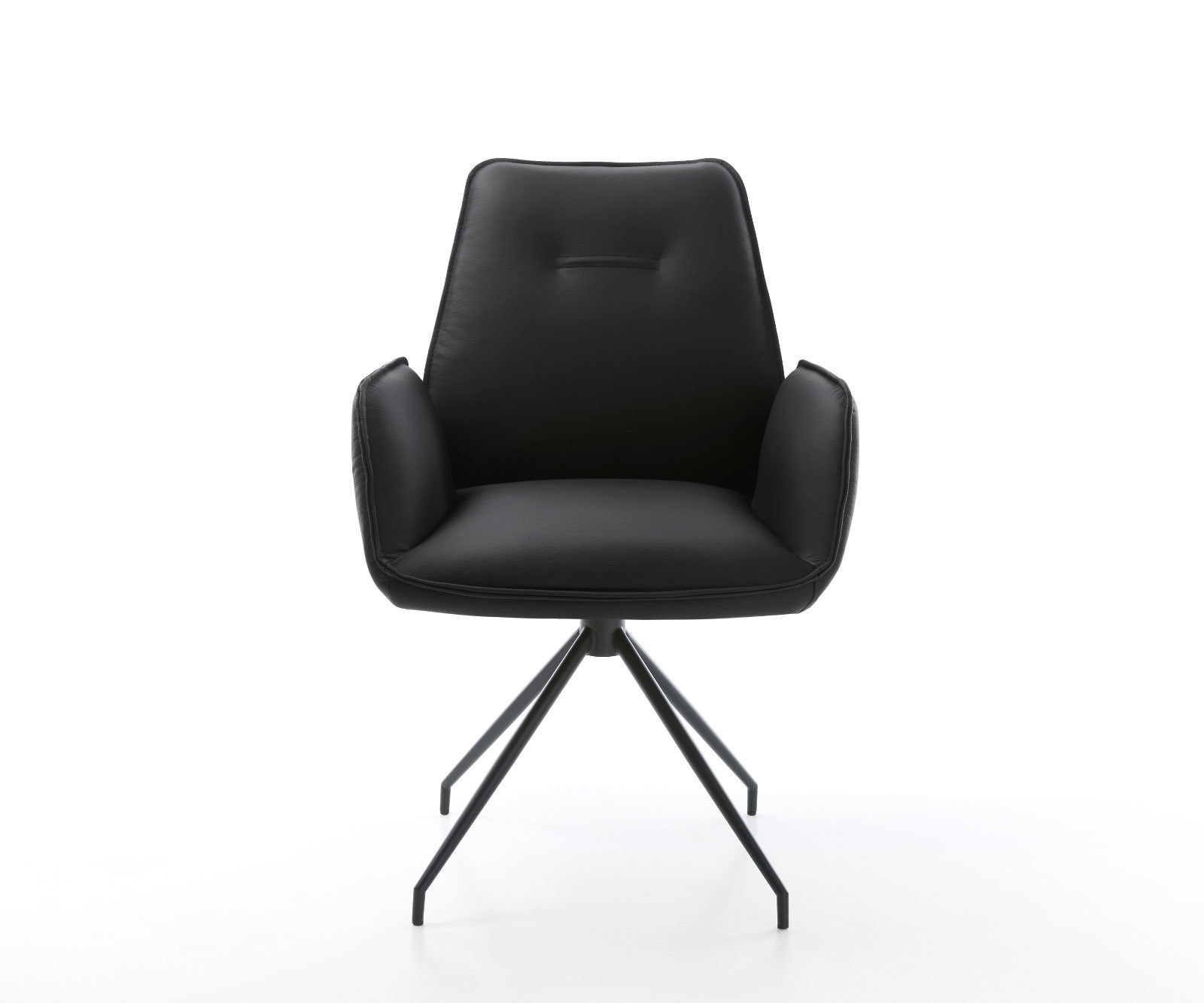 Chaise-de-salle-à-manger Zoa-Flex cuir de vache noir pied croisé conique noir ressorts ensachés 2