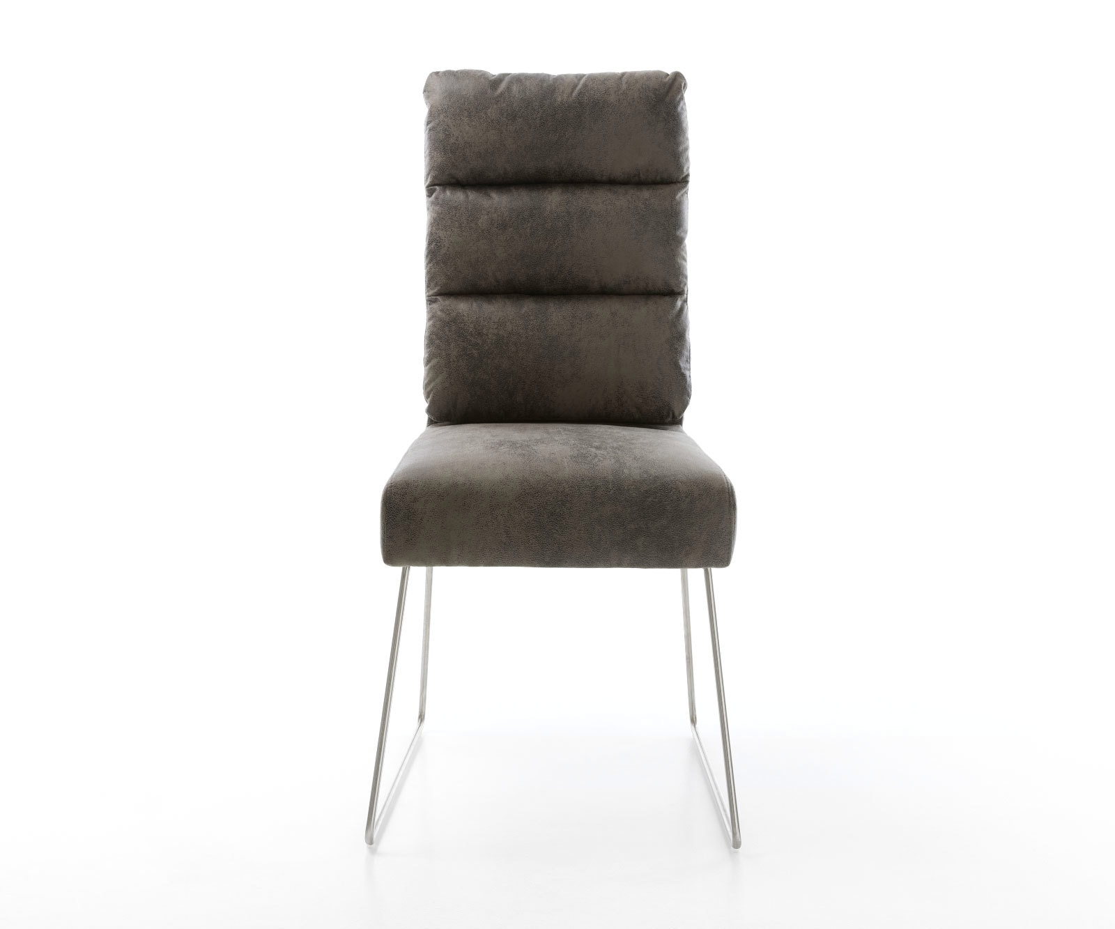 Chaise-de-salle-à-manger Pela-Flex microvelours gris antique pied trapèze acier inoxydable brossé ressorts ensachés 1 Chaise-de-salle-à-manger Pela-Flex microvelours gris antique pied trapèze acier inoxydable brossé ressorts ensachés 1